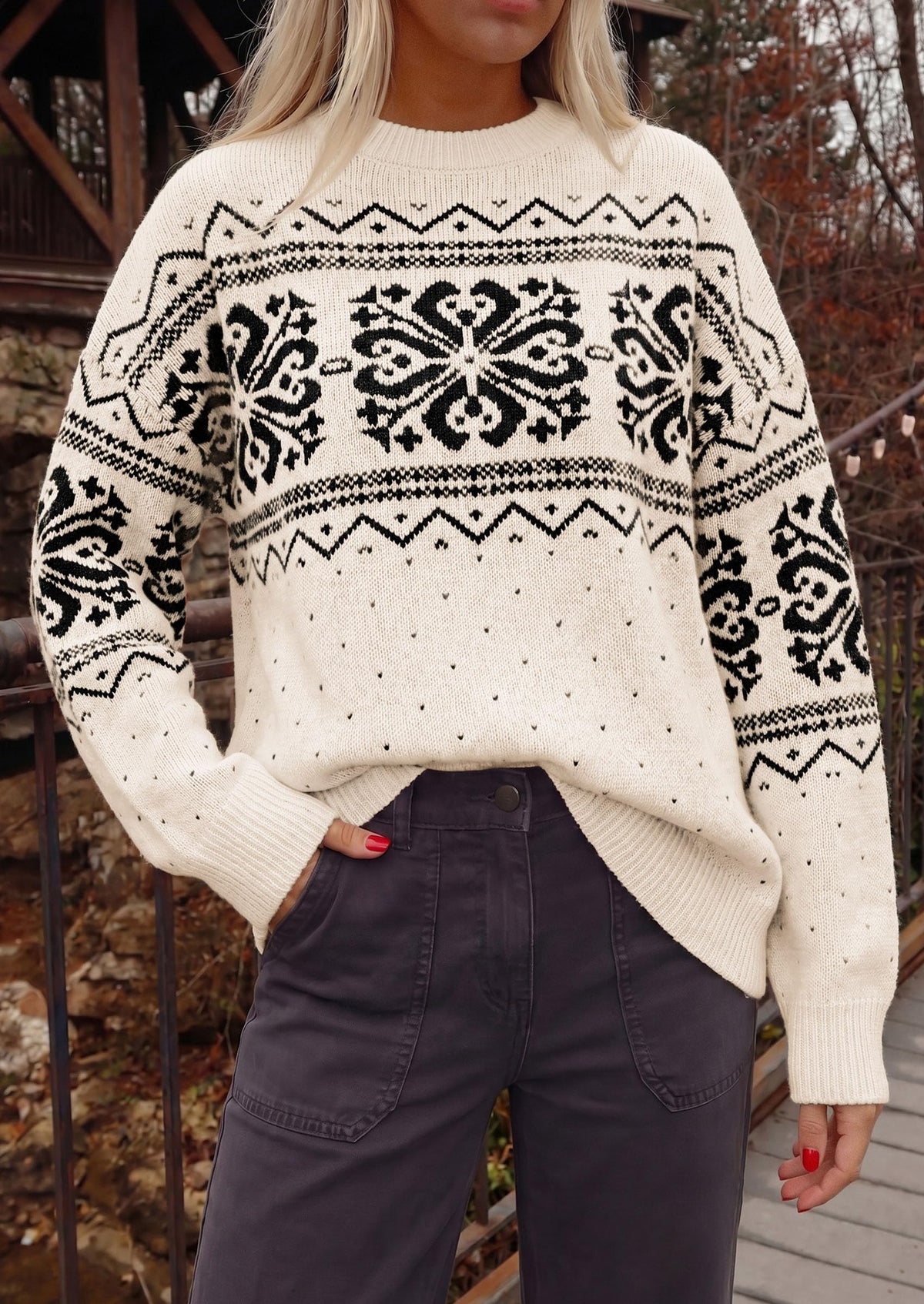 PRETTYGARDEN Women's Fair Isle Oversized Sweater | Relaxed Fit, Soft Cozy Knit, Long Sleeve Pullover, Crew Neck, Going Out Tops, Fall Holiday Outfits, Winter Fashion Clothing