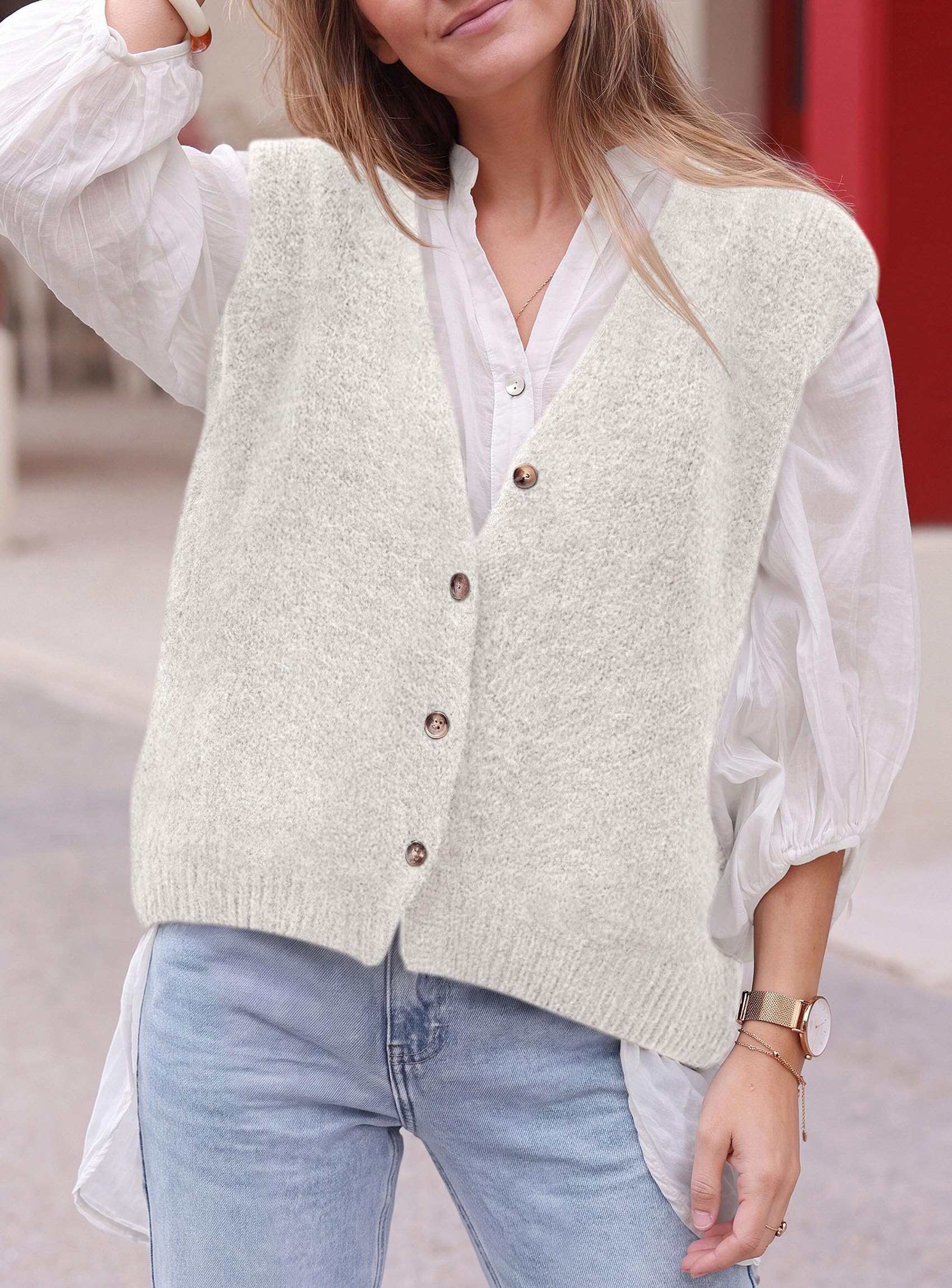 PRETTYGARDEN Womens Fall Sleeveless Button Down Sweater Vest | Soft Knit Fabric, Fashion Deep V Neck, Casual Loose Fit Sweater, Going Out Outfits, 2026 Trendy Winter Clothes