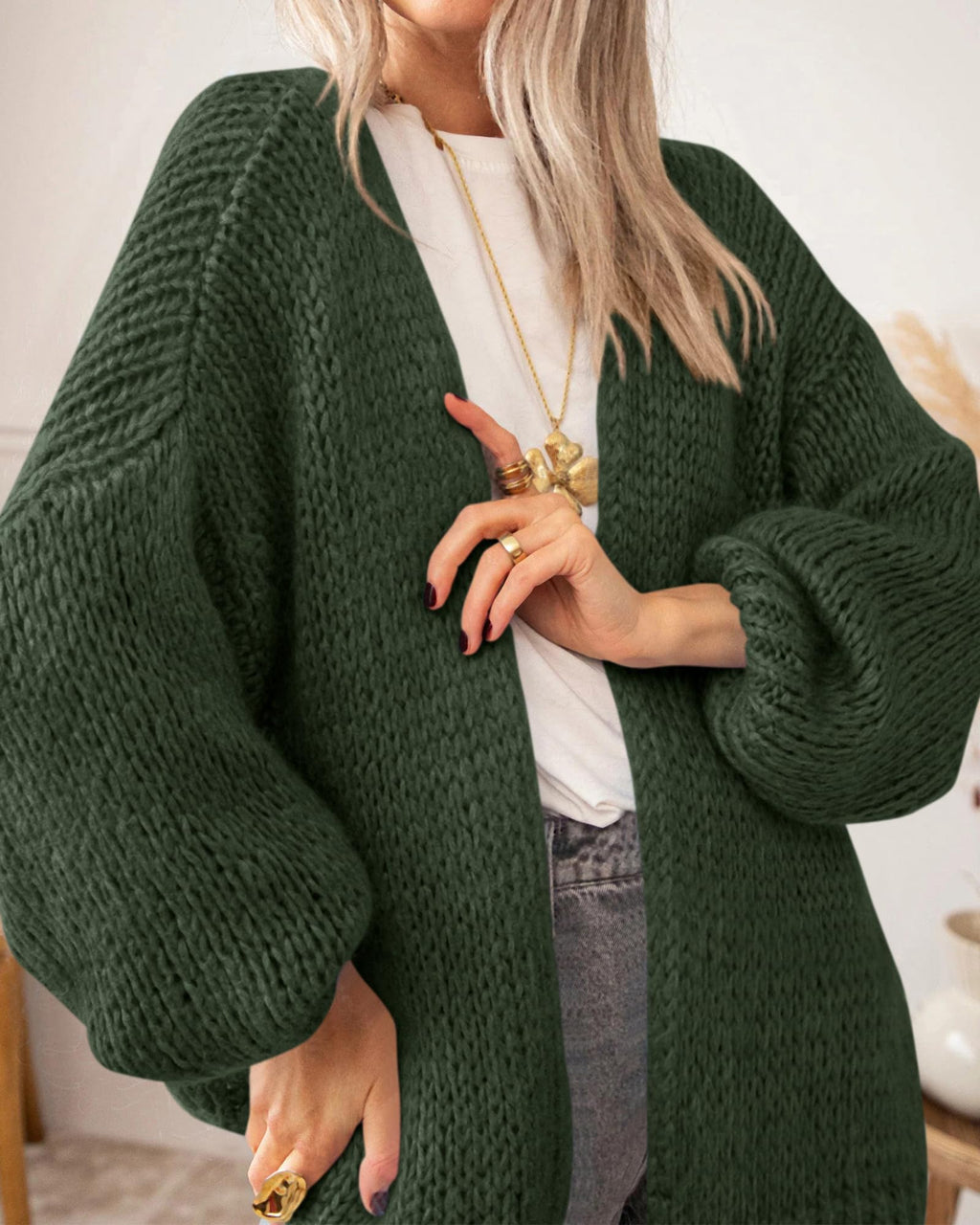 BTFBM Cardigan Sweaters for Women Fall Fashion Clothes | No Button No Pocket Design, Chunky Knit Open Front Cardigans, Ribbed Cuff Long Sleeve Sweater, Loose Winter Coat Clothing