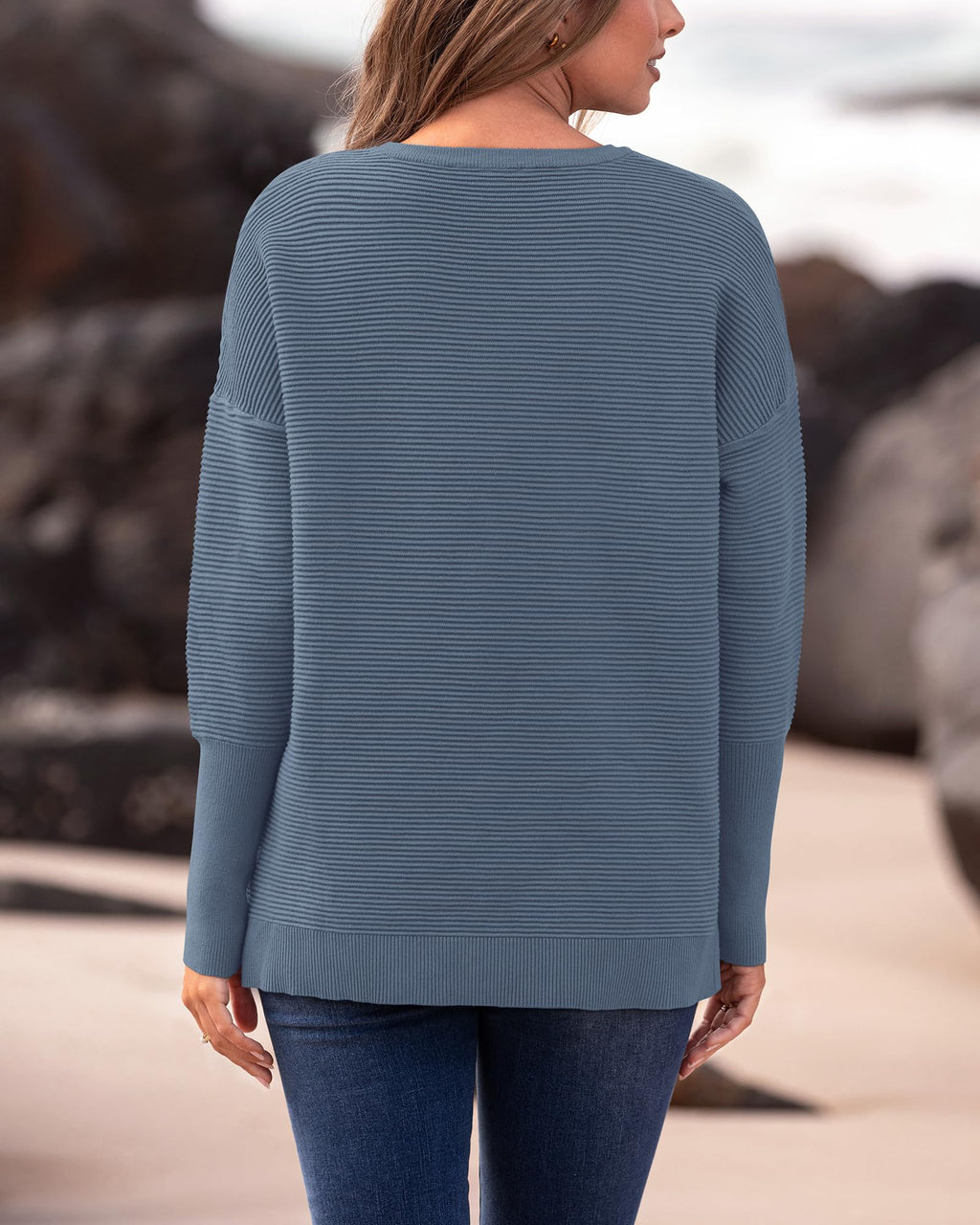 FreshPrettyFall Sweaters for Women Casual Long Sleeve Sweater Striped Loose Fit Pullover Tops