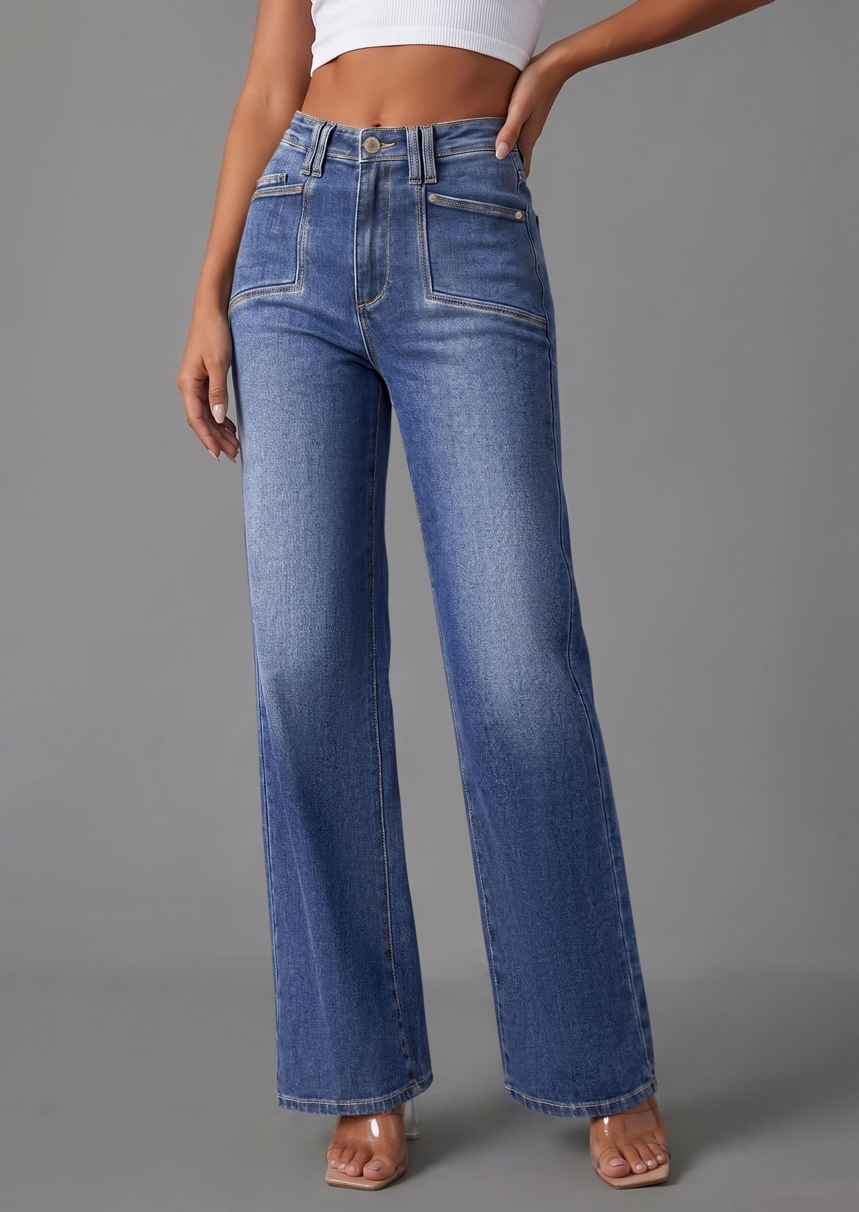 PRETTYGARDEN High Waisted Wide Leg Jeans for Women 2026 Trendy | Classic Straight Baggy Fit, Stretchy Denim Pants with Pockets, Casual Daily Work Going Out, All Season Wear