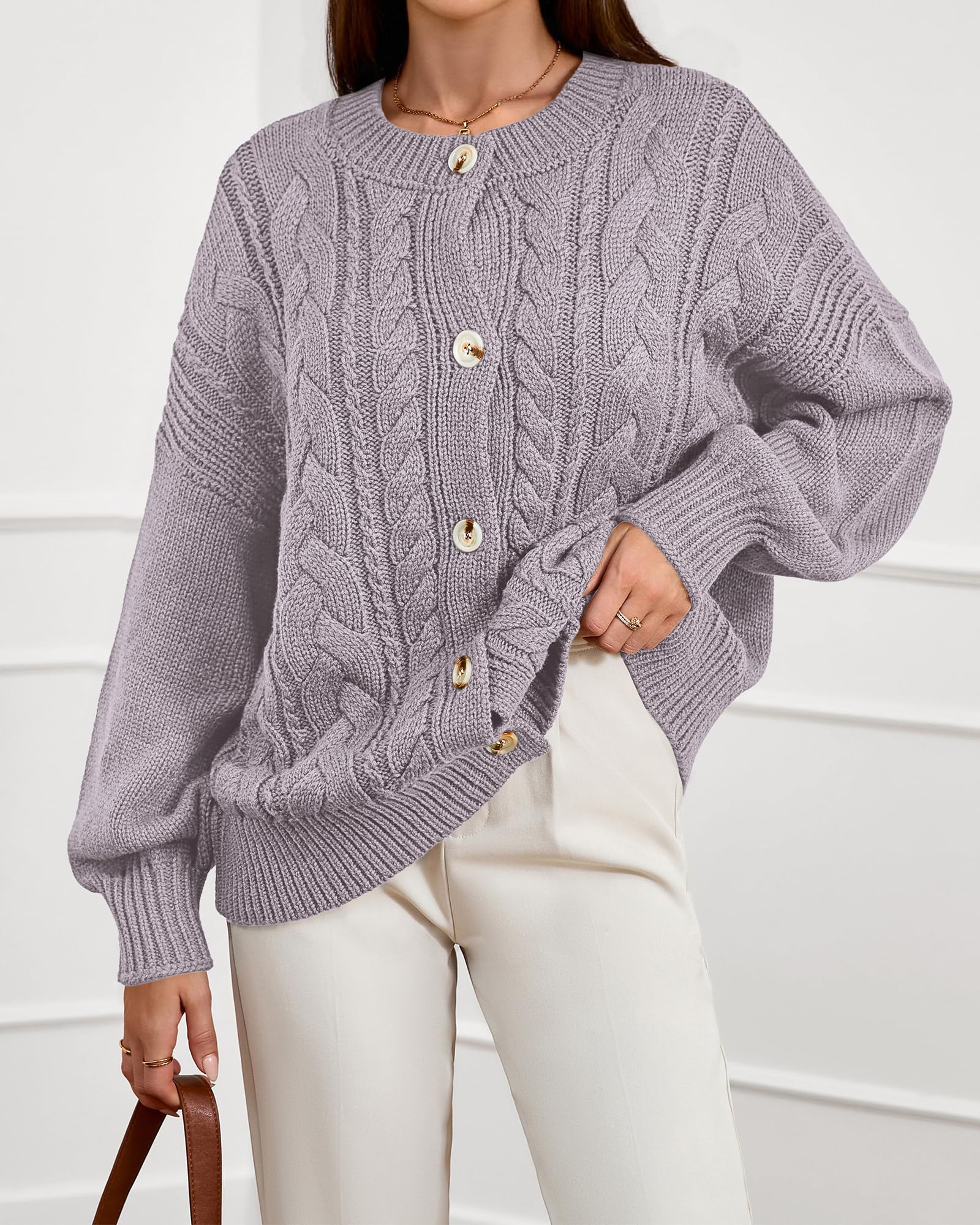 FreshPretty Chunky Cardigan Sweaters for Women Fall Fashion Button Long Sleeve Loose Cable Knit Winter Coats Outerwear