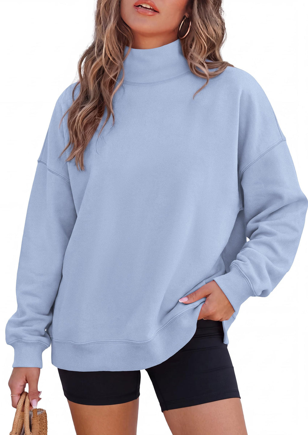 PRETTYGARDEN Womens Mock Neck Sweatshirt Oversized Pullover Loose Fit,Side Pockets,Long Sleeve Drop Shoulder Tops,Casual Lounge Work Travel Airport Outfits,Fall Fashion Winter Clothes