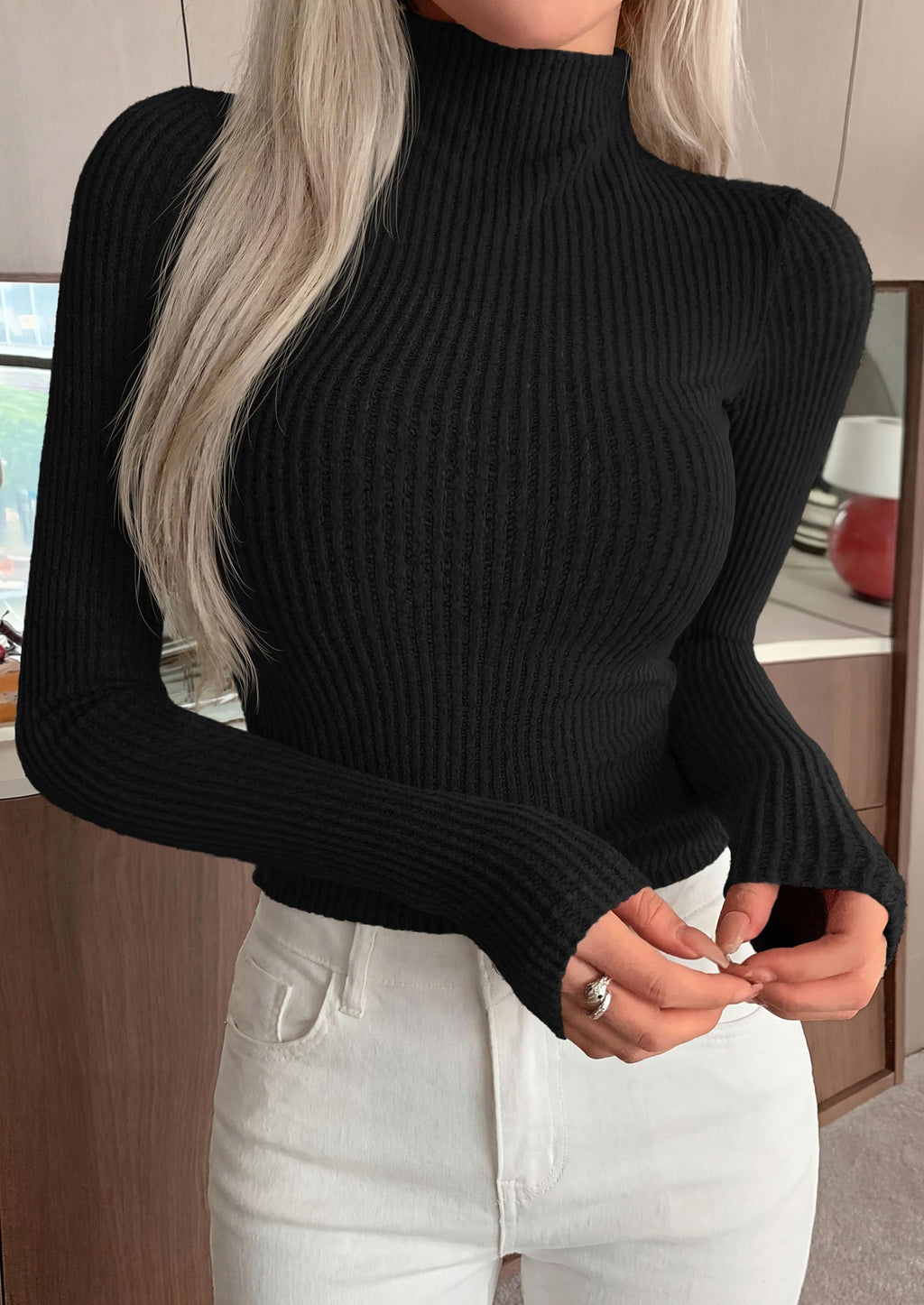 PRETTYGARDEN Long Sleeve Shirts for Women Mock Turtleneck Tops
