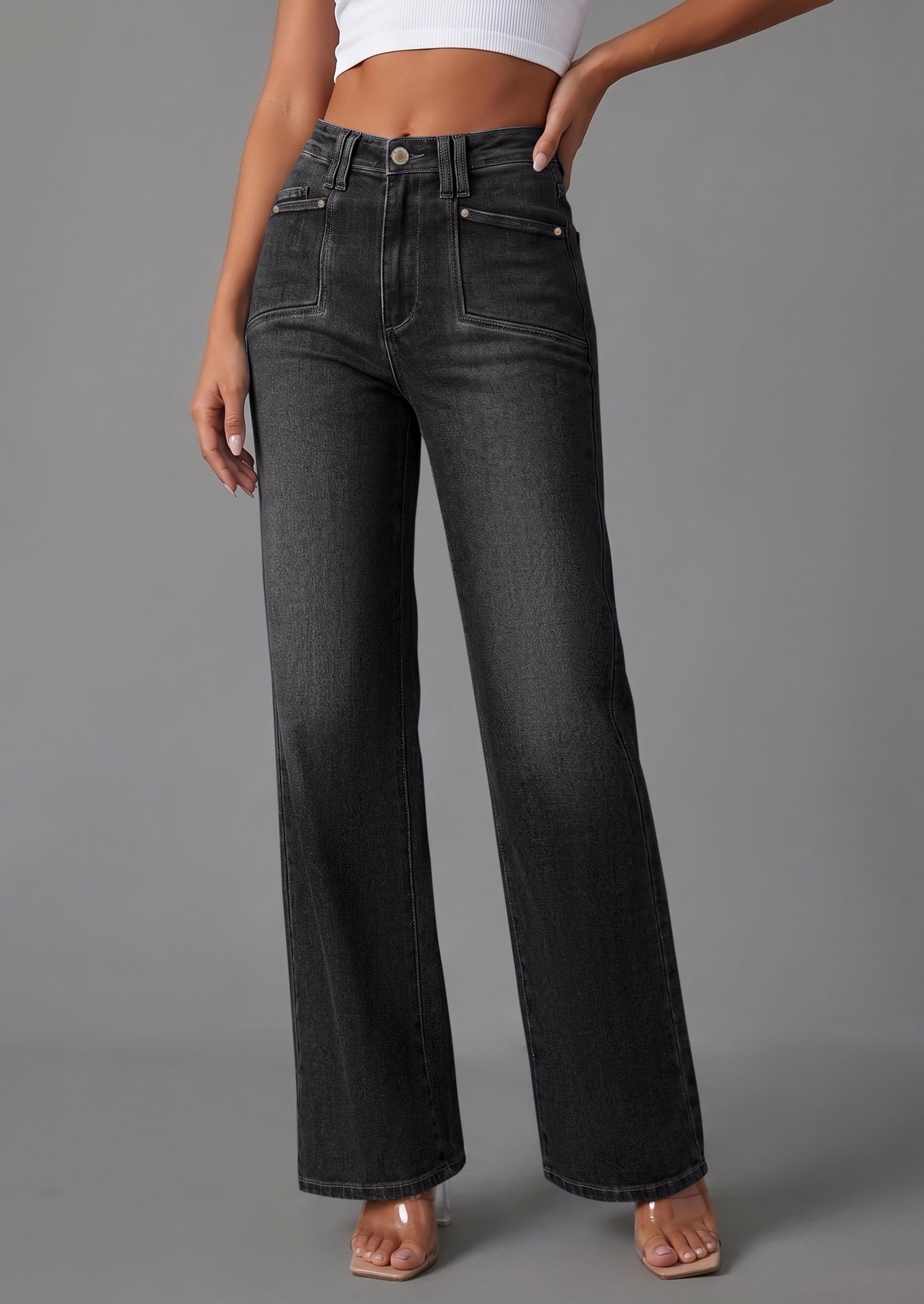 PRETTYGARDEN High Waisted Wide Leg Jeans for Women 2026 Trendy | Classic Straight Baggy Fit, Stretchy Denim Pants with Pockets, Casual Daily Work Going Out, All Season Wear