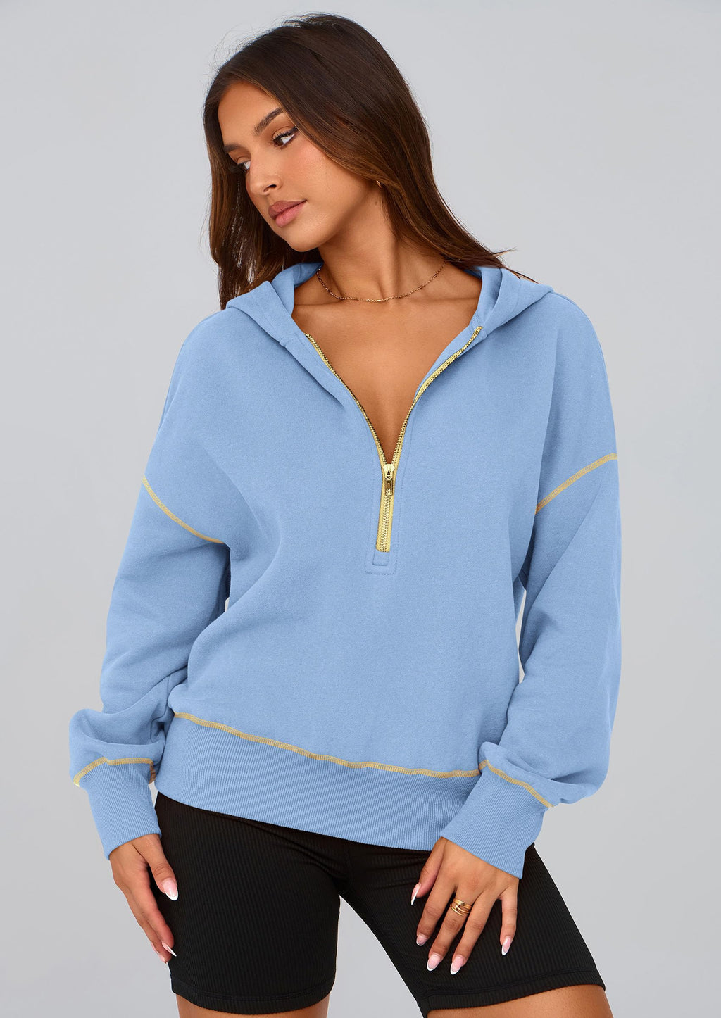 PRETTYGARDEN Women's  Fall Hooded Sweatshirts Long Sleeve Half Zip Cropped Hoodies Pullover Winter Fashion Clothes