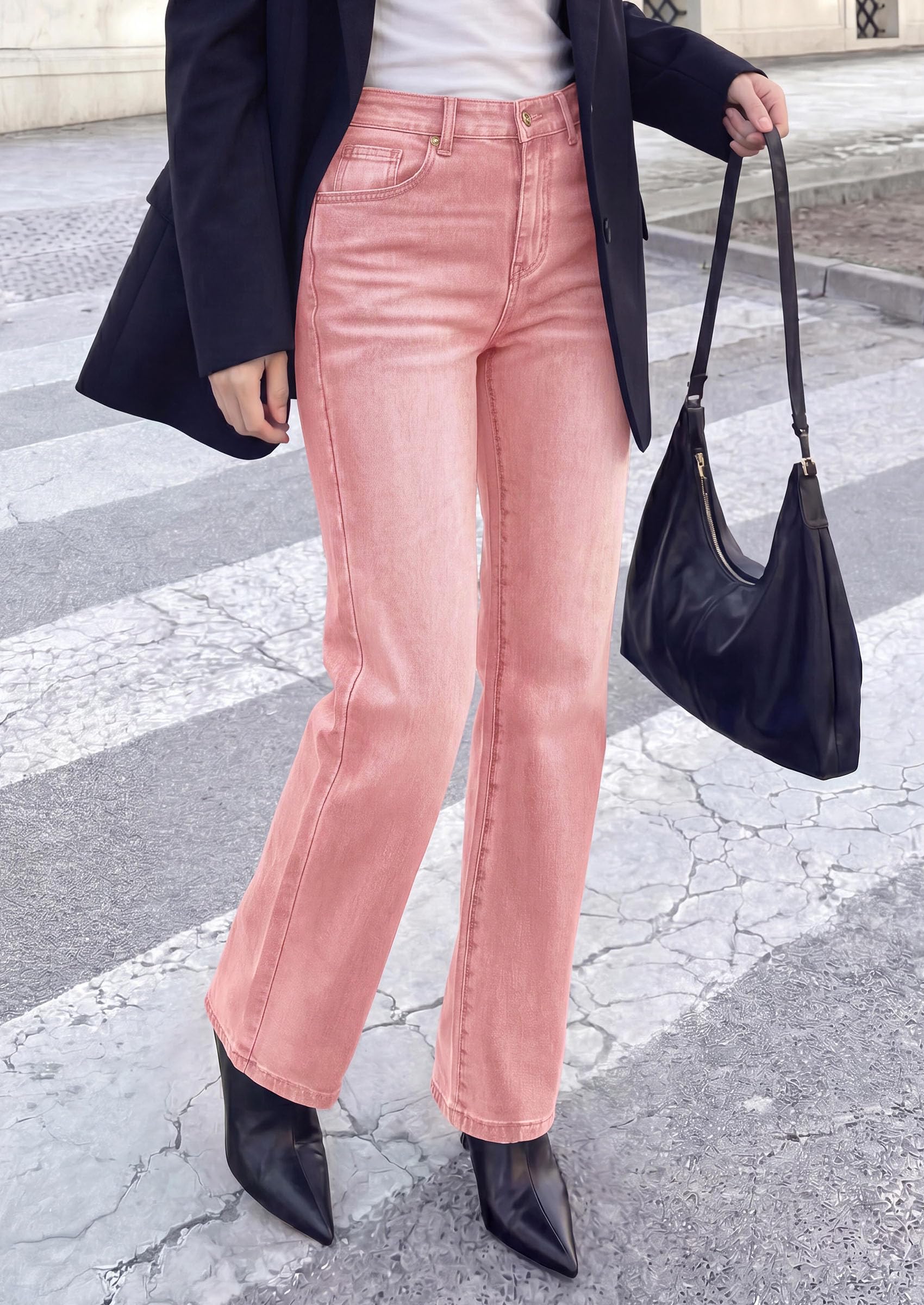 PRETTYGARDEN Womens Jeans Straight Leg Stretchy High Waist | Classic Rigid Structured Tummy Control Pants with Practical Pockets, Ideal for Business Office, Daily Casual, Back to School