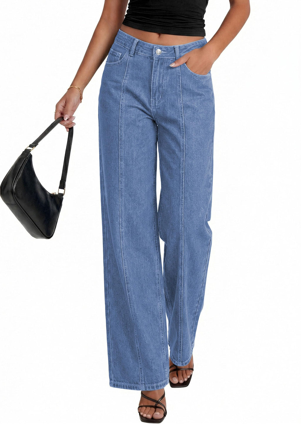 PRETTYGARDEN Women's Wide Leg Jeans High Waisted Stretchy Baggy Seamed Front Denim Palazzo Pants Summer Fashion Clothes