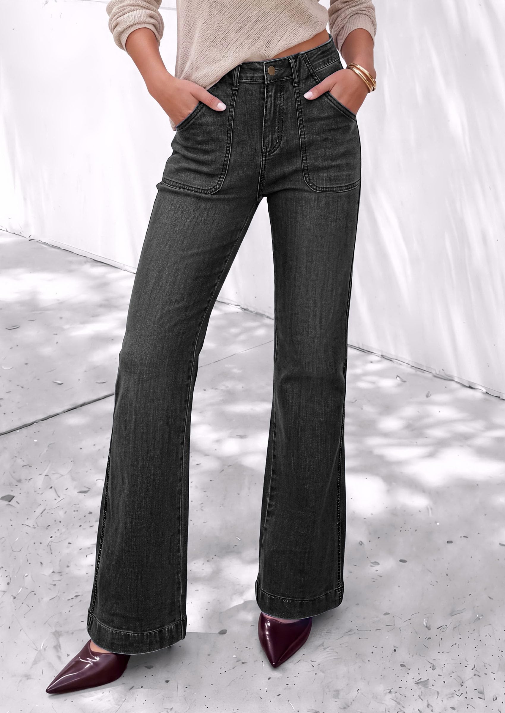 PRETTYGARDEN Womens High Waisted Wide Leg Jeans Demin Pants