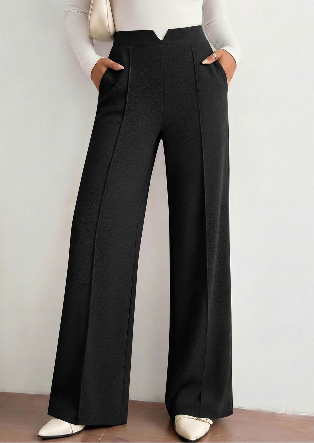 PRETTYGARDEN Women's Dressy Casual Wide Leg Palazzo Pants | V Notch High Waist, Soft Stretchy Knit Flowy Long Lounge Trousers, Casual Daily Office Work Outfits, 2026 Fall Clothes