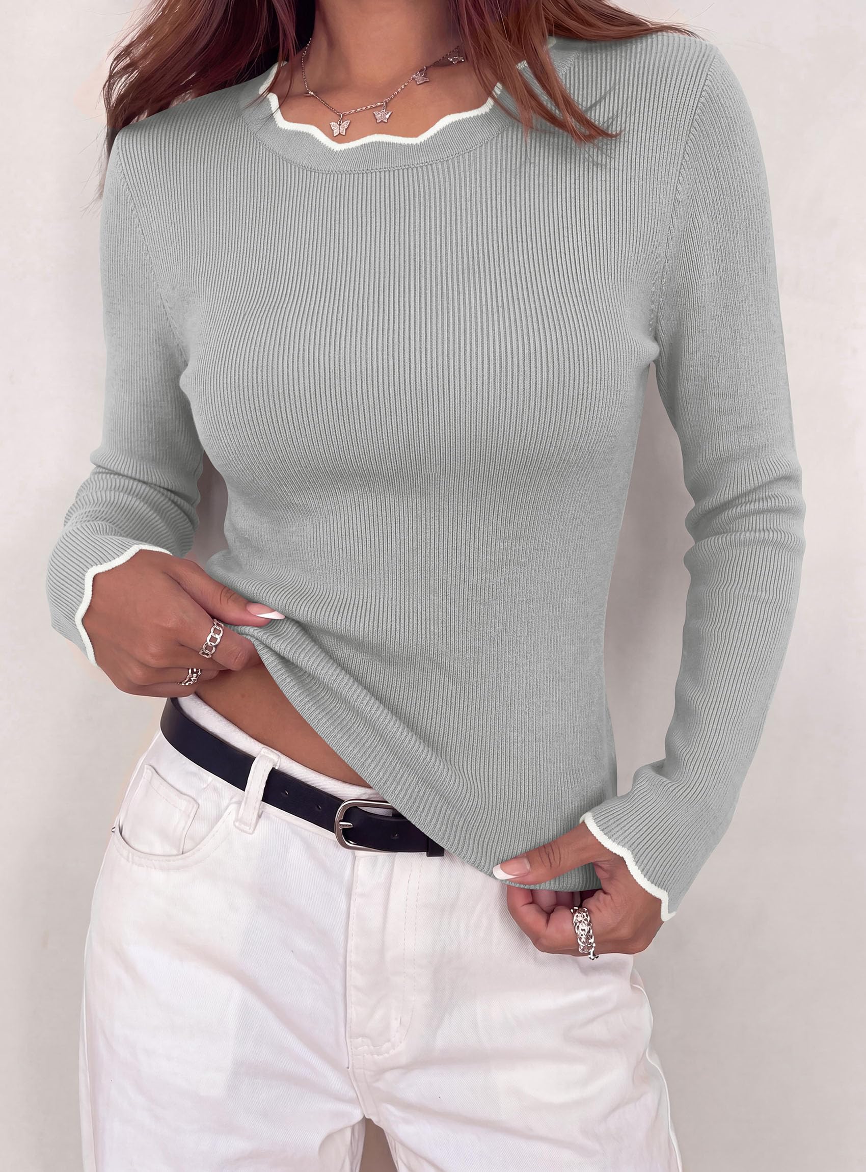 PRETTYGARDEN Women's Long Sleeve Ribbed Knit Pullover Sweaters