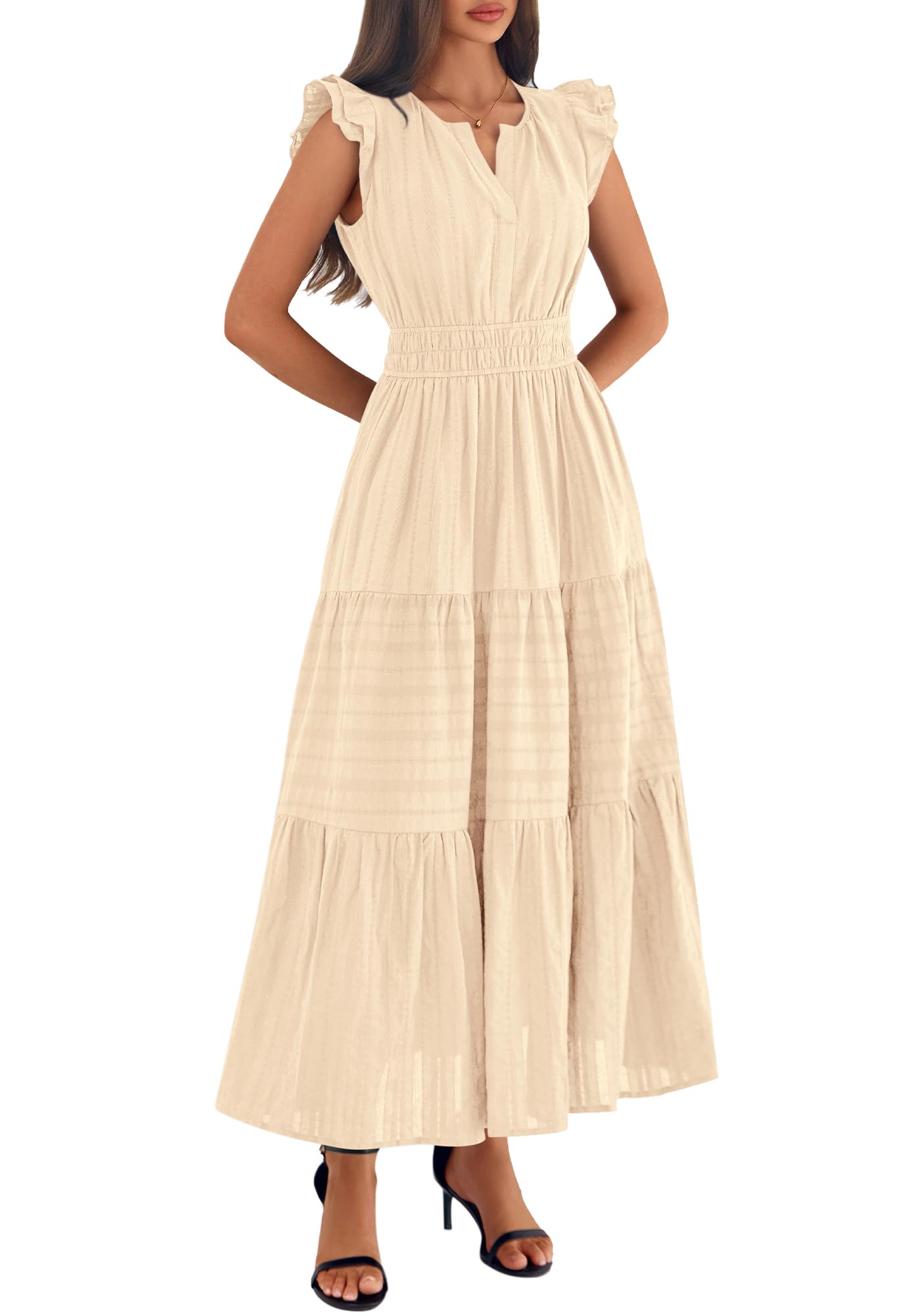 BTFBM Womens Summer Maxi Dress  Spring Boho Vacation Ruffle Flutter Short Sleeve A Line Tiered Flowy Dresses Pockets