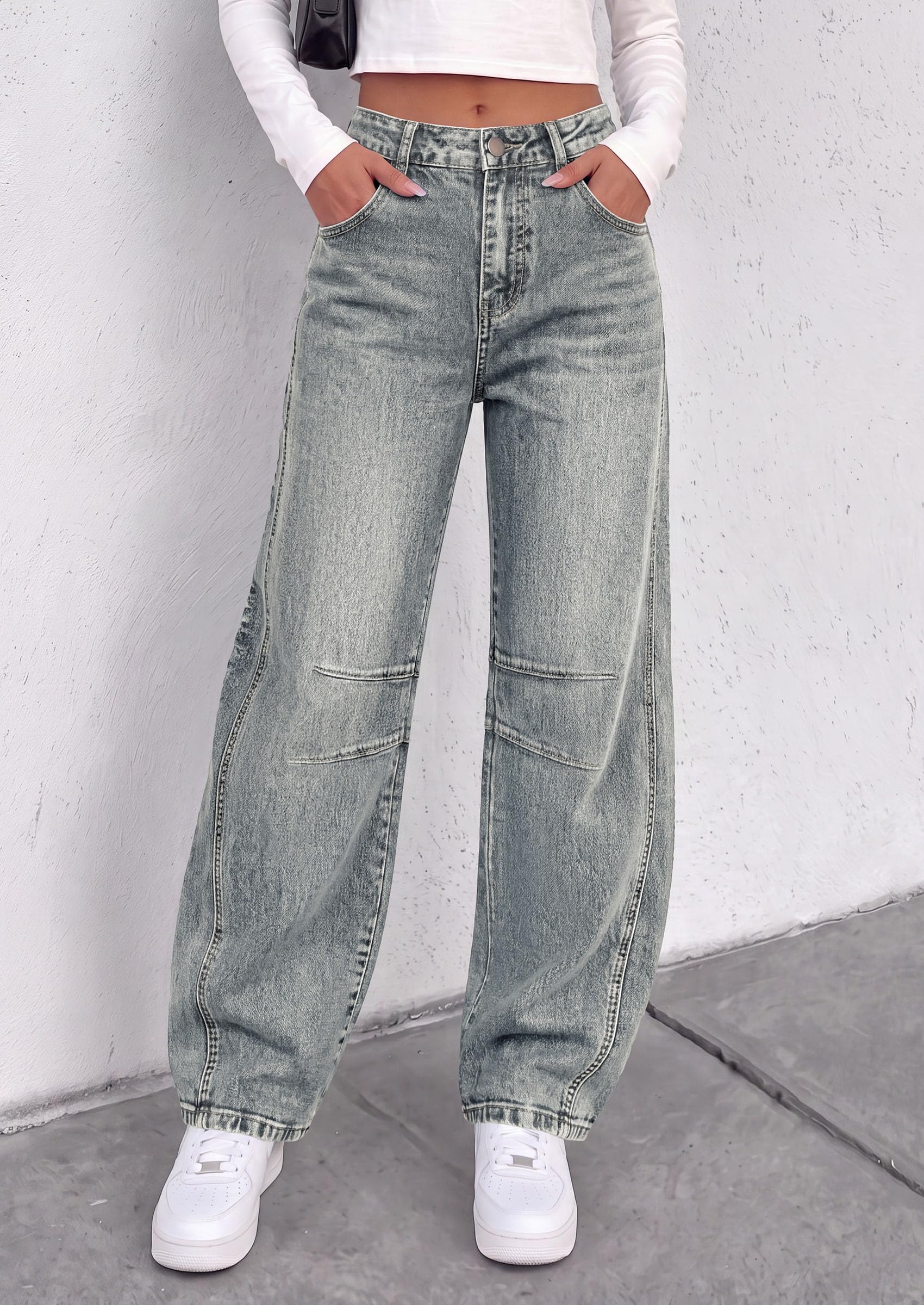 PRETTYGARDEN Women's Barrel Baggy Jeans High Waisted Pants