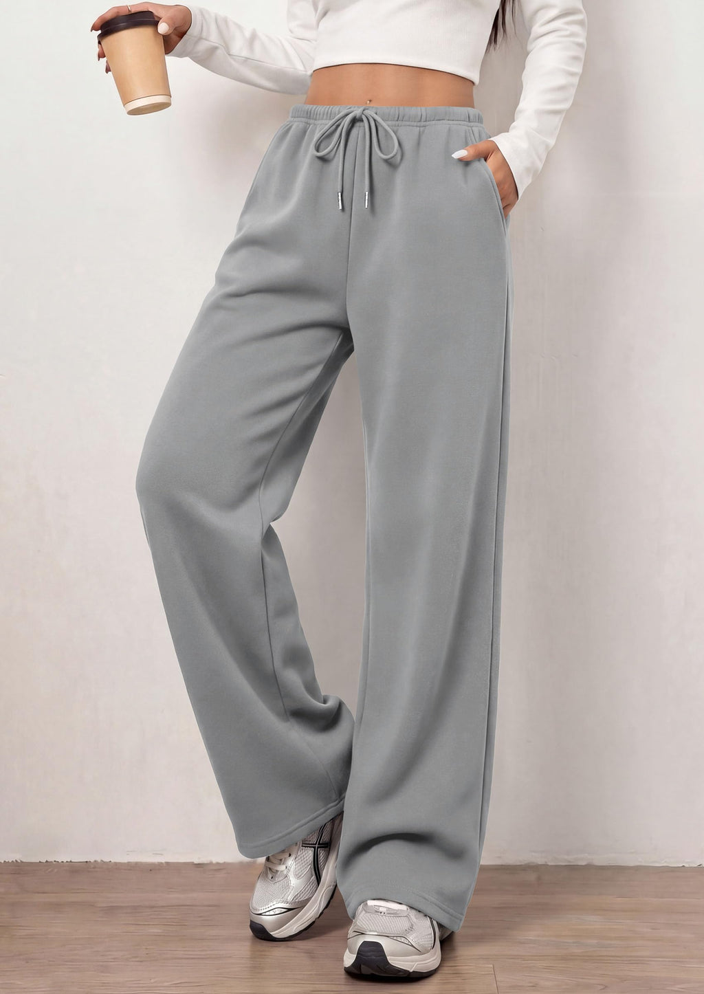 PRETTYGARDEN Womens Wide Leg Sweatpants Fleece Lounge Pants | Elastic Drawstring Waist,Baggy Jogger Yoga Sweat pants,Pockets,Fall Winter Clothes,Loose Daily Casual & Loungewear Trousers