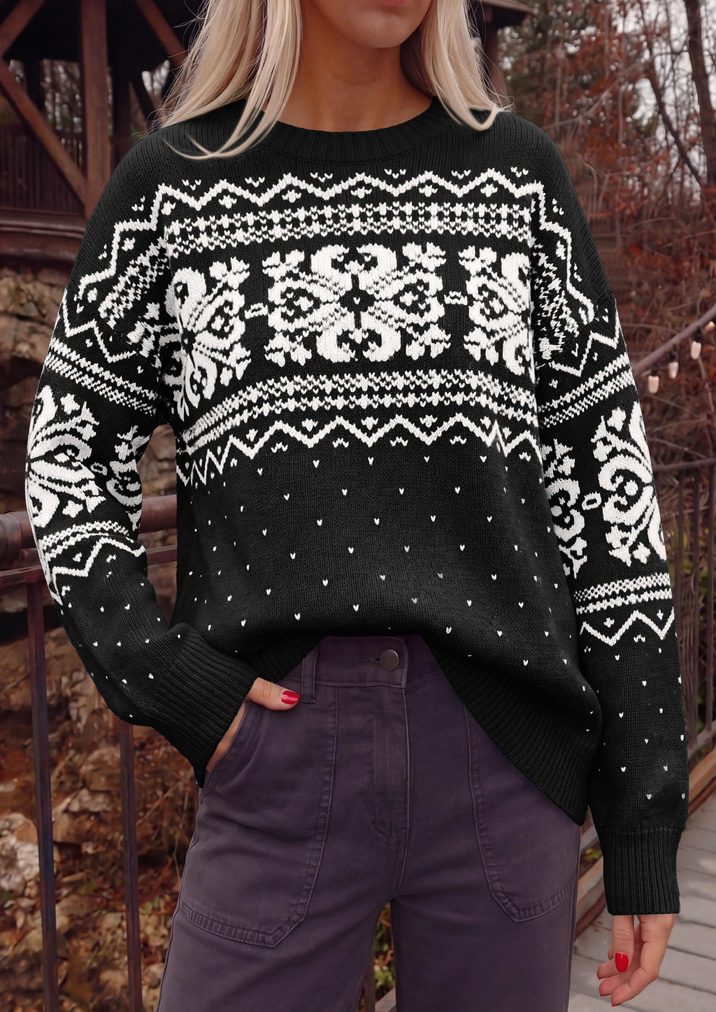 PRETTYGARDEN Women's Fair Isle Oversized Sweater | Relaxed Fit, Soft Cozy Knit, Long Sleeve Pullover, Crew Neck, Going Out Tops, Fall Holiday Outfits, Winter Fashion Clothing