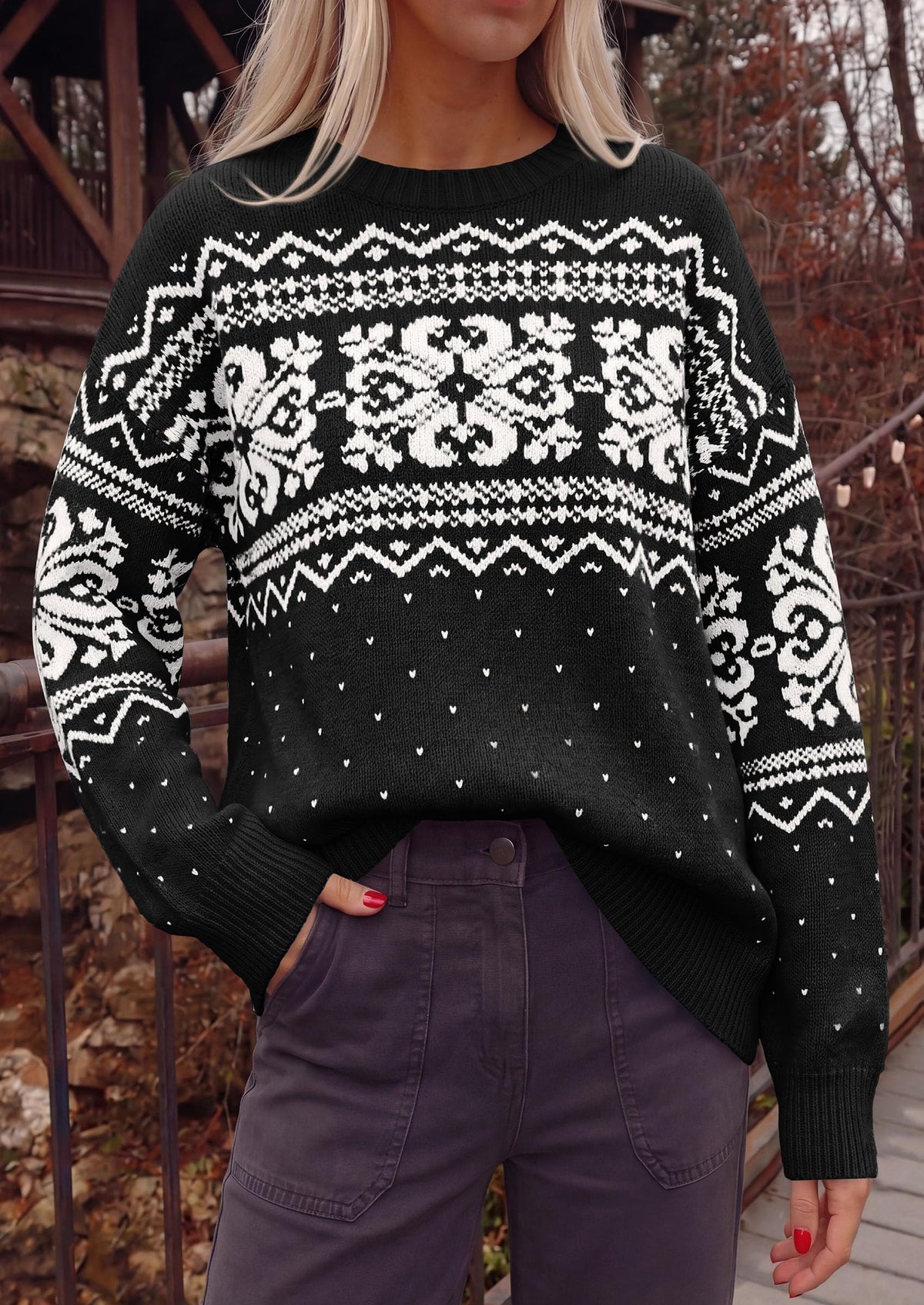 PRETTYGARDEN Women's Fair Isle Oversized Sweater | Relaxed Fit, Soft Cozy Knit, Long Sleeve Pullover, Crew Neck, Going Out Tops, Fall Holiday Outfits, Winter Fashion Clothing