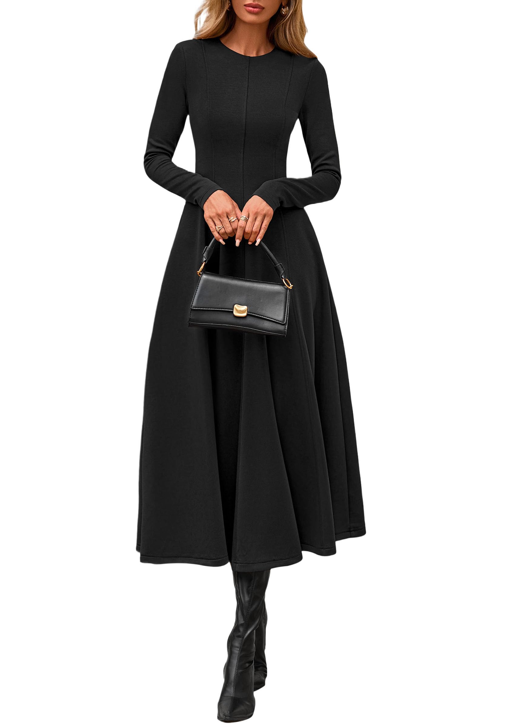 PRETTYGARDEN Cocktail Dresses for Women  Elegant Classy Fall Long Sleeve Midi A Line Flowy Modest Winter Party Dress