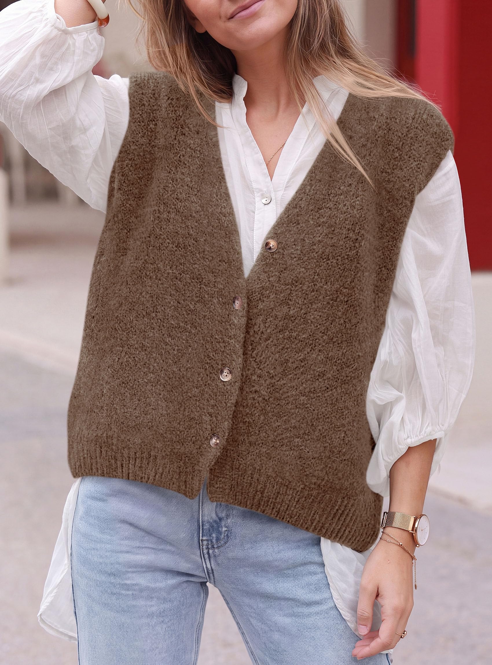 PRETTYGARDEN Womens Fall Sleeveless Button Down Sweater Vest | Soft Knit Fabric, Fashion Deep V Neck, Casual Loose Fit Sweater, Going Out Outfits, 2026 Trendy Winter Clothes