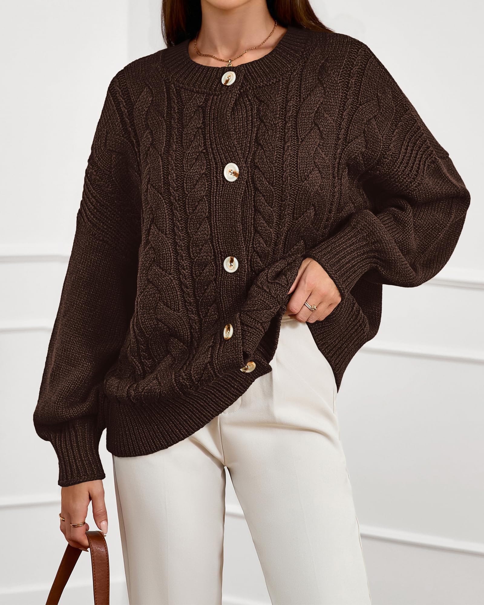 FreshPretty Chunky Cardigan Sweaters for Women Fall Fashion Button Long Sleeve Loose Cable Knit Winter Coats Outerwear