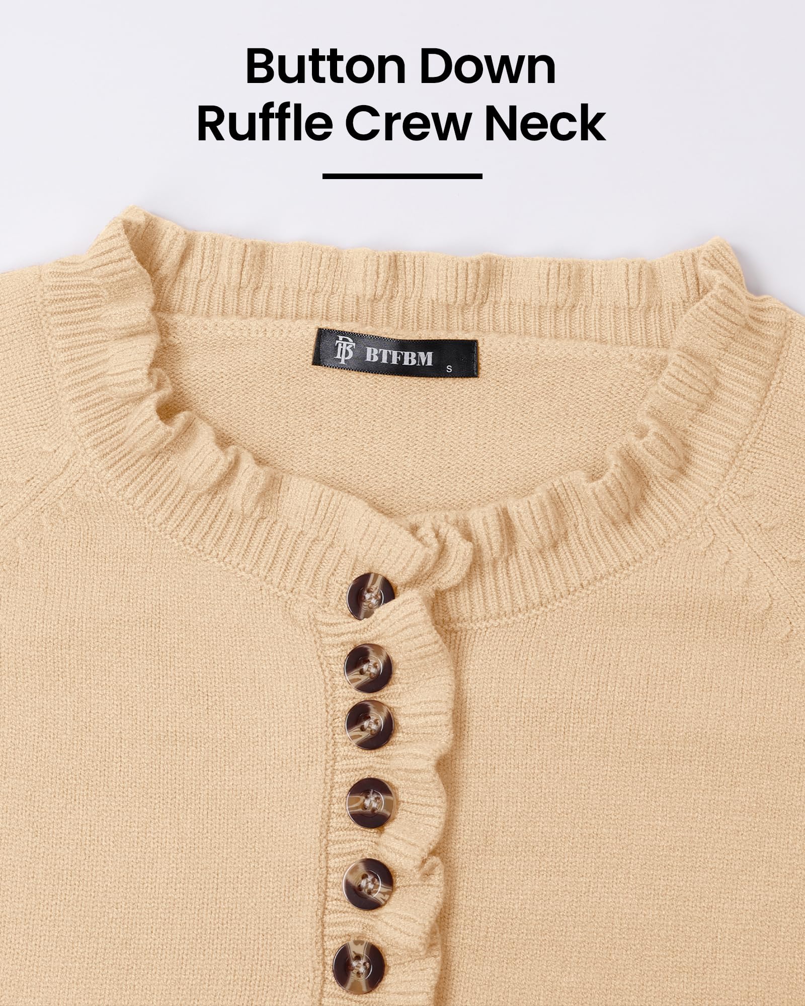 FreshPretty Womens Sweaters Fall Winter Clothes Long Sleeve Button Down Ruffle Crew Neck Casual Knitted Pullover Tops