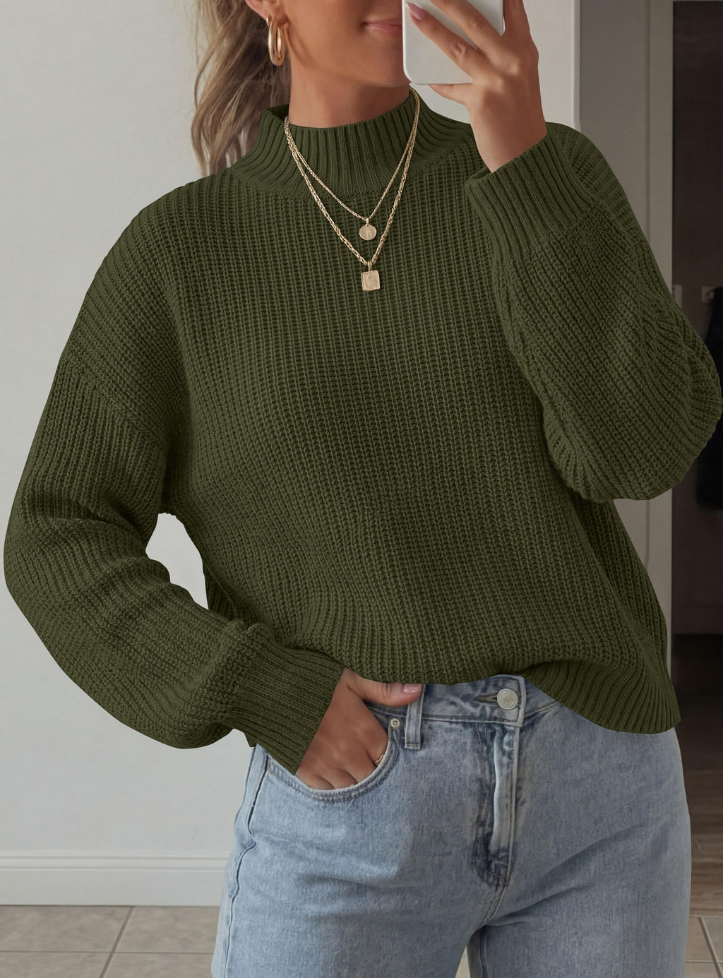 PRETTYGARDEN Women's Chunky Knit Fall Mock Turtleneck Pullover Sweaters,Long Sleeve Shirts, Casual Work Office Clothes, Going Out Tops, Trendy Winter Holiday Sweater, Loose Fit, Soft Cozy Layering