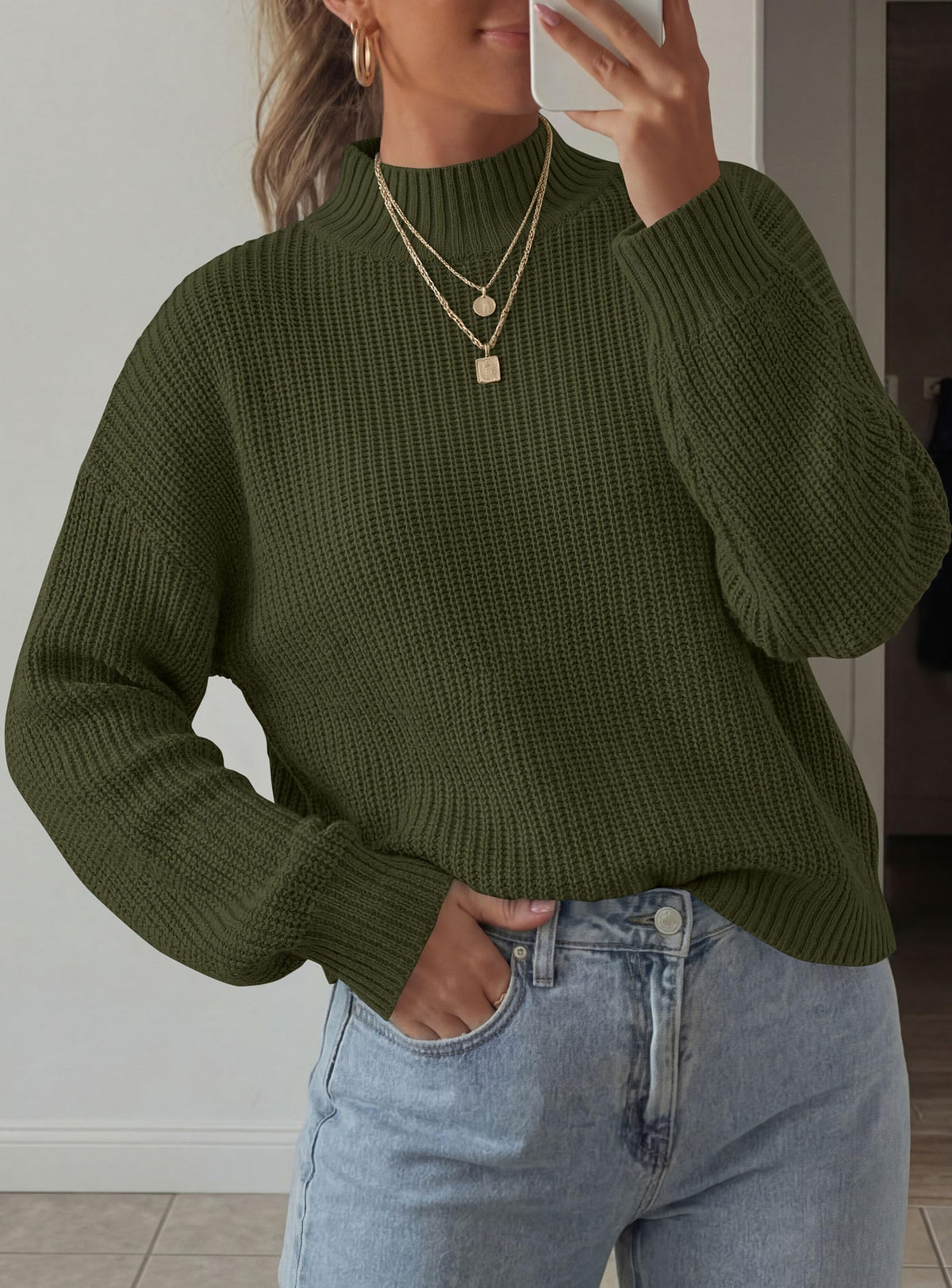 PRETTYGARDEN Women's Chunky Knit Fall Mock Turtleneck Pullover Sweaters,Long Sleeve Shirts, Casual Work Office Clothes, Going Out Tops, Trendy Winter Holiday Sweater, Loose Fit, Soft Cozy Layering