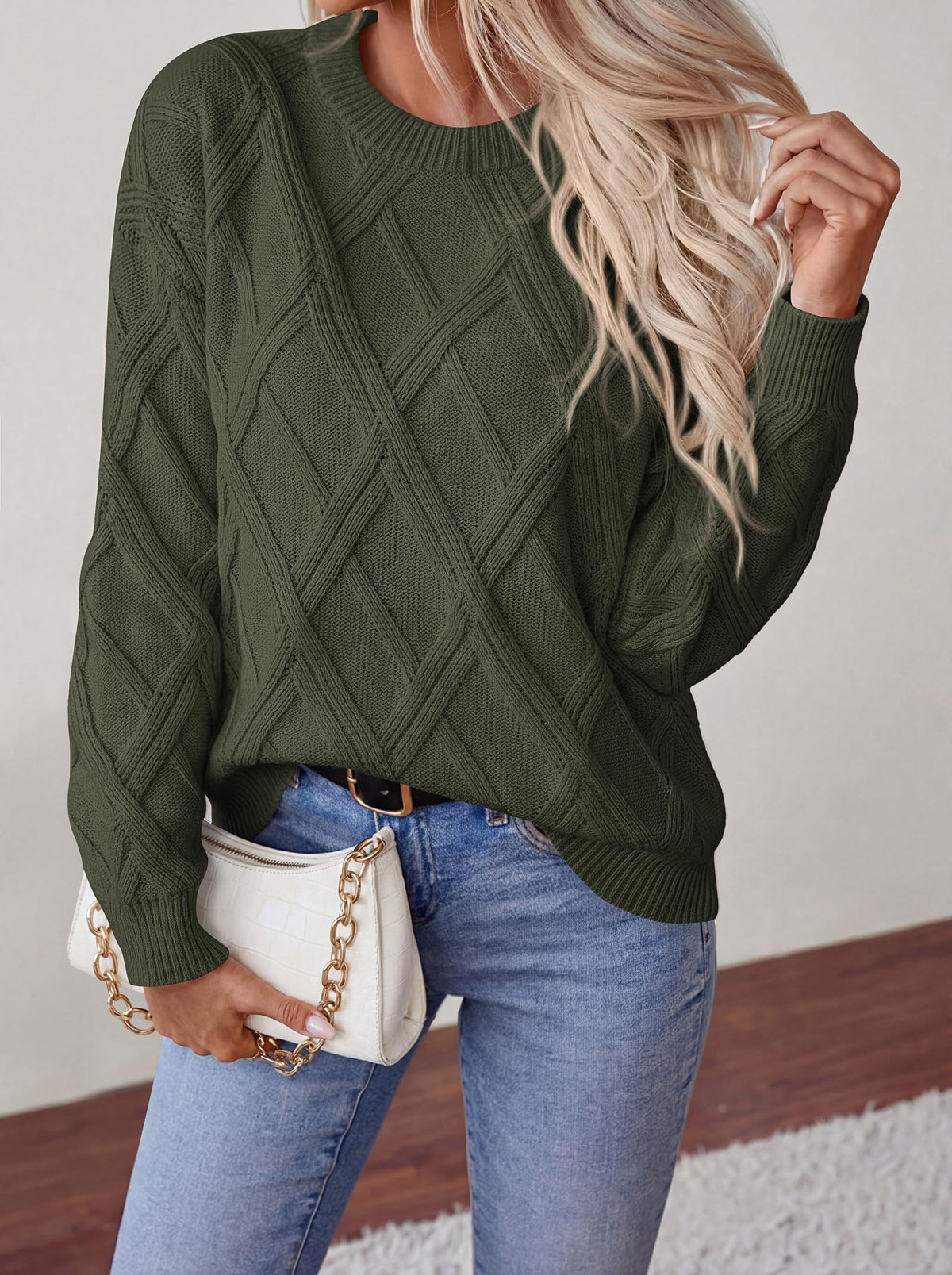 FreshPretty Women's Long Sleeve Sweaters Crewneck Cable Knit Pullover Cute Knitted,Loose Fit Daily Wear,Business Casual Work,Travel Vacation,Fall Fashion Must Have