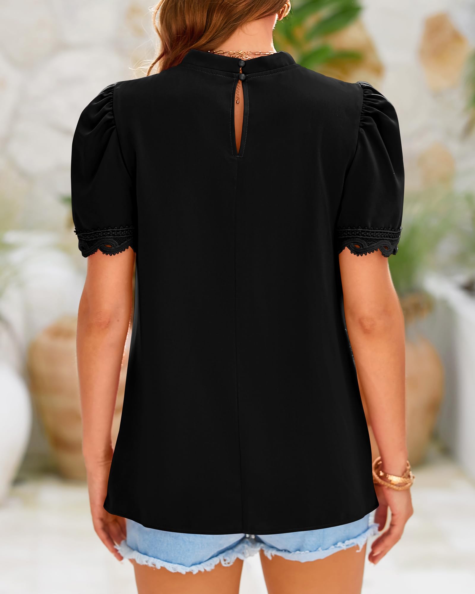 FreshPretty Women's Dressy Casual Blouses Business Work Tops Lace Trim Short Sleeve Office Shirts Summer Spring Outfits