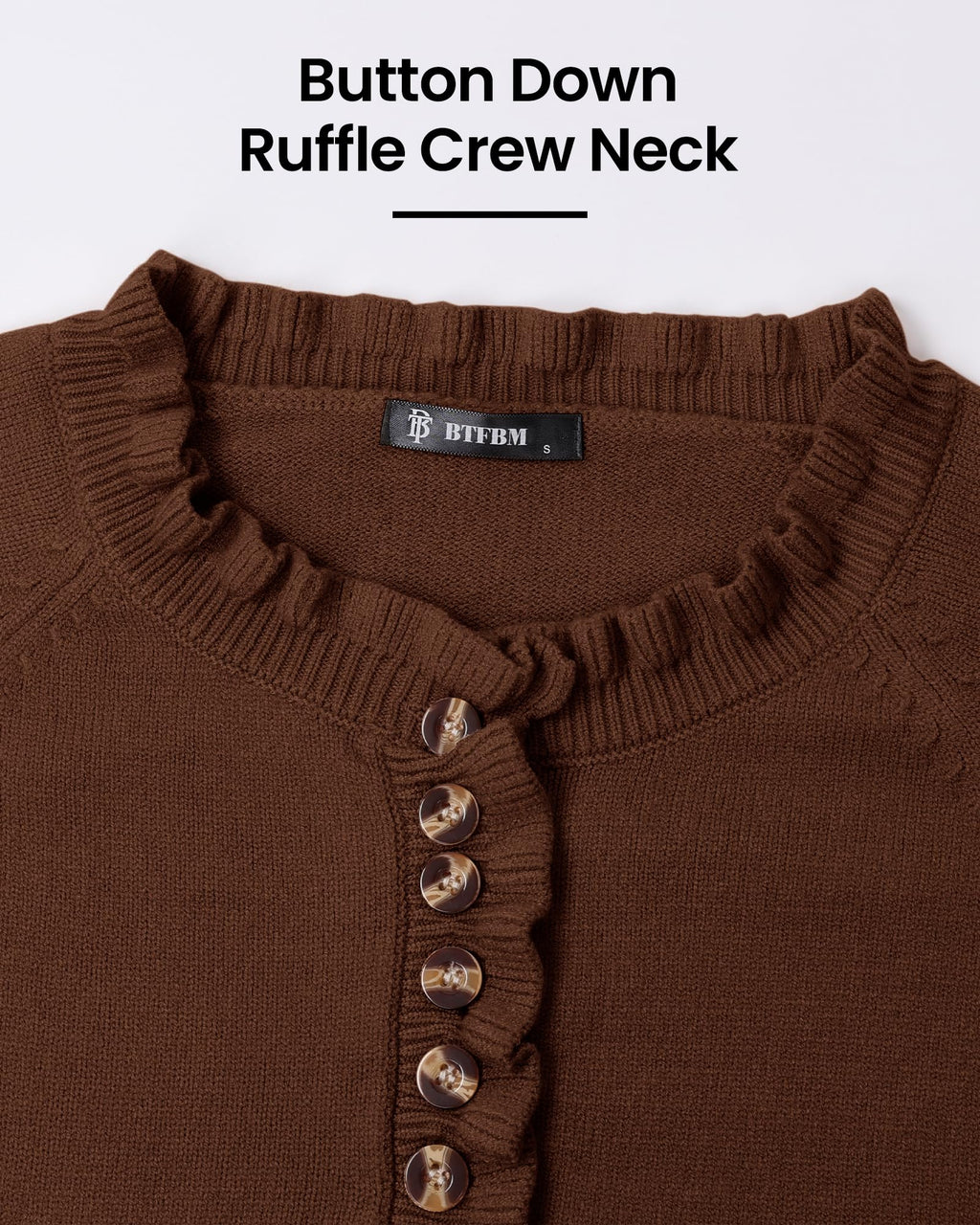 FreshPretty Womens Sweaters Fall Winter Clothes Long Sleeve Button Down Ruffle Crew Neck Casual Knitted Pullover Tops