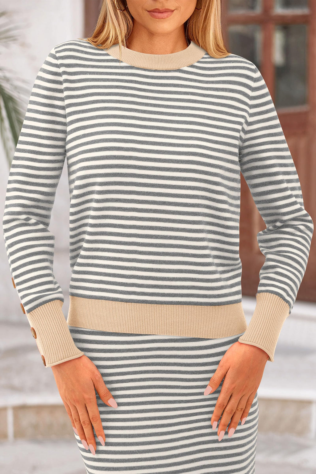 PRETTYGARDEN 2 Piece Skirts Sets For Women Fall Fashion Striped Sweater Dress Knit Lounge Travel Outfits Winter Clothing