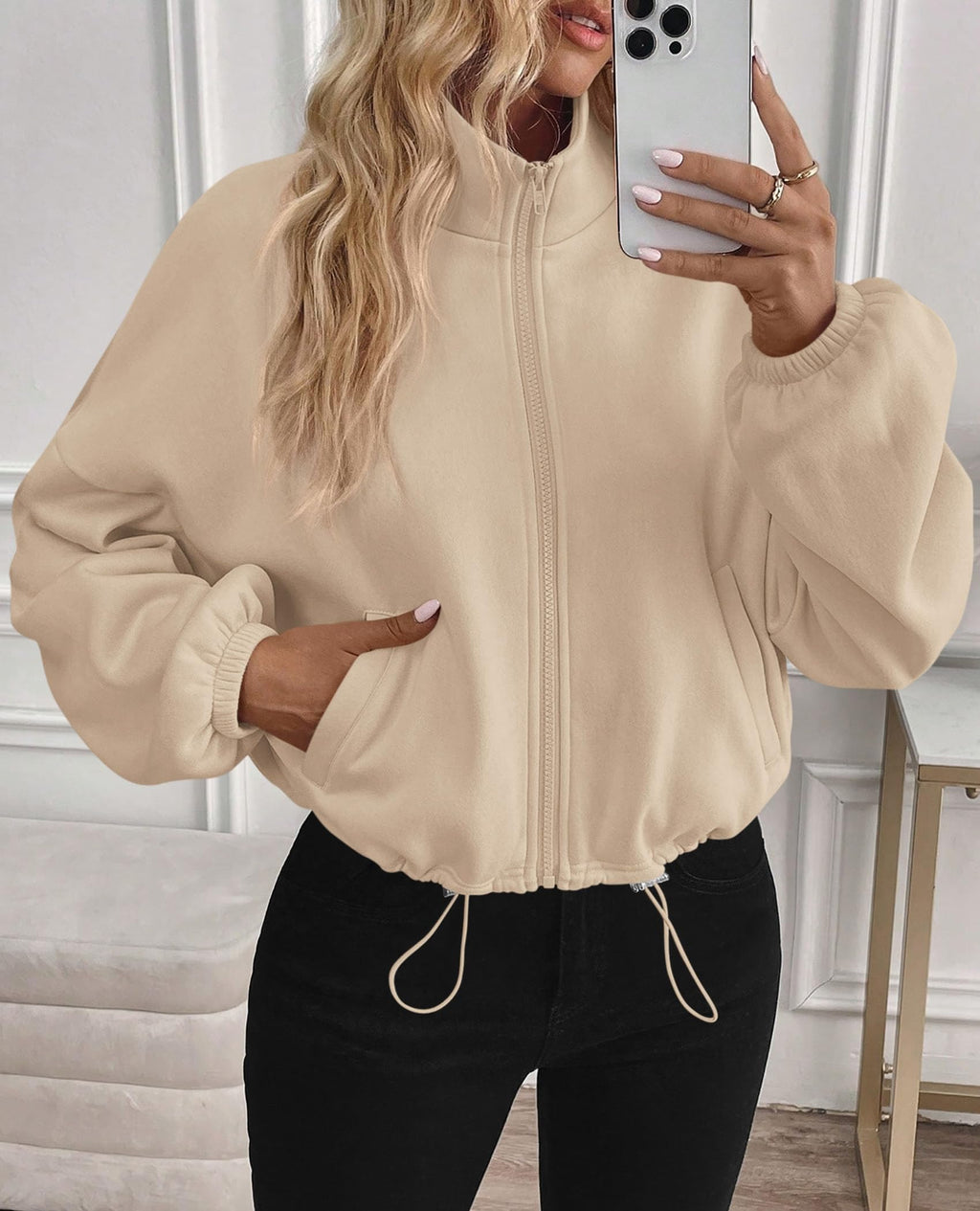 PRETTYGARDEN Womens Zip Up Fleece Cropped Sweatshirt Jacket