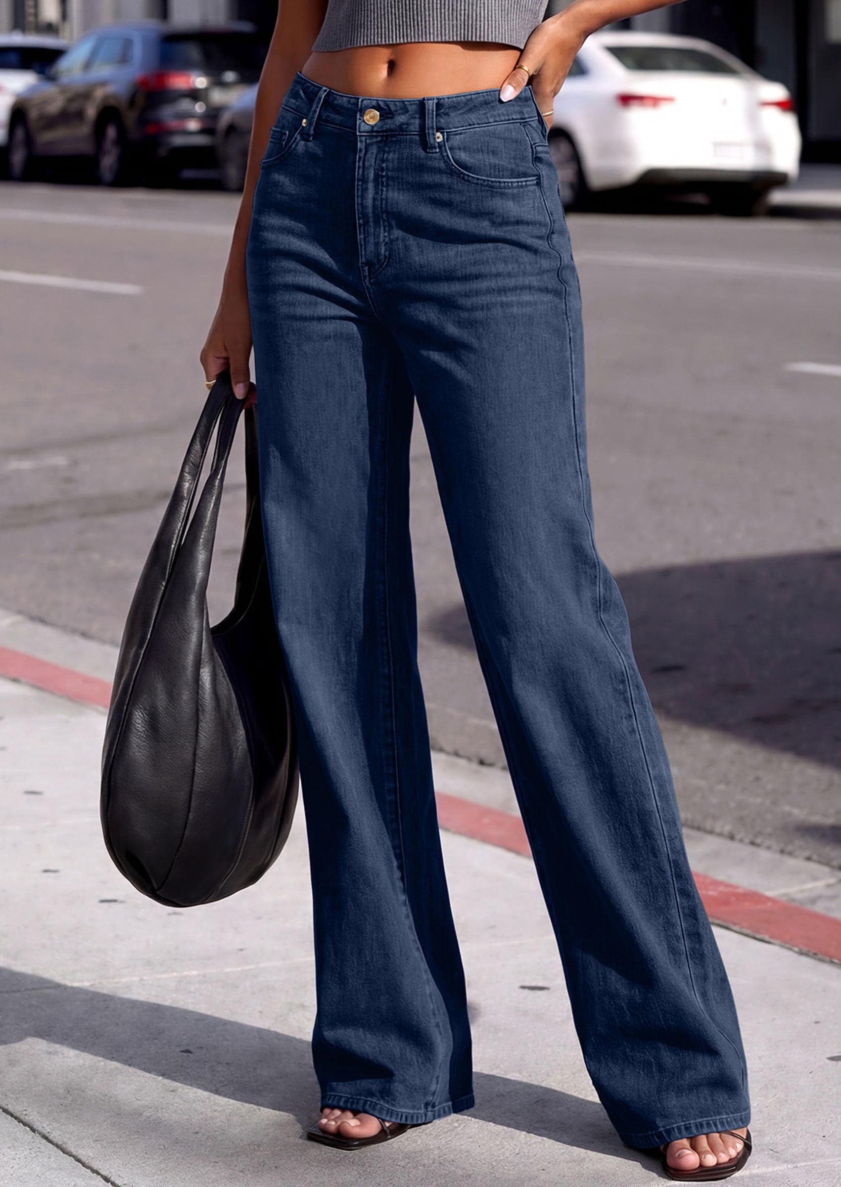 PRETTYGARDEN Women's Wide Leg Jeans High Waisted Denim Pants | Stretchy Flare Jeans, Comfy Soft, Basic-5-Pocket, Trendy Bottoms, Casual Office Wear, Going Out Outfits, Fashion Clothing