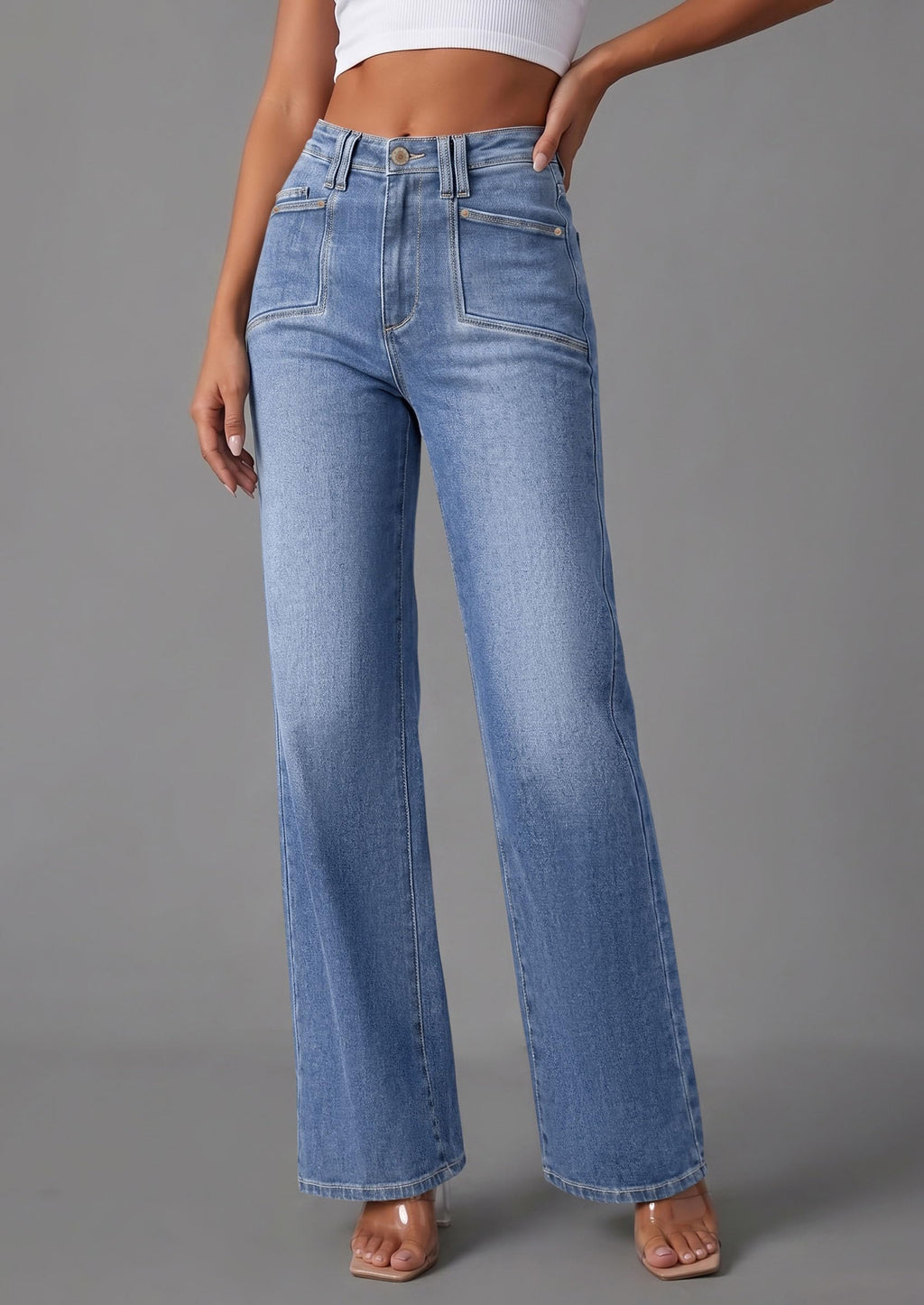 PRETTYGARDEN High Waisted Wide Leg Jeans for Women 2026 Trendy | Classic Straight Baggy Fit, Stretchy Denim Pants with Pockets, Casual Daily Work Going Out, All Season Wear