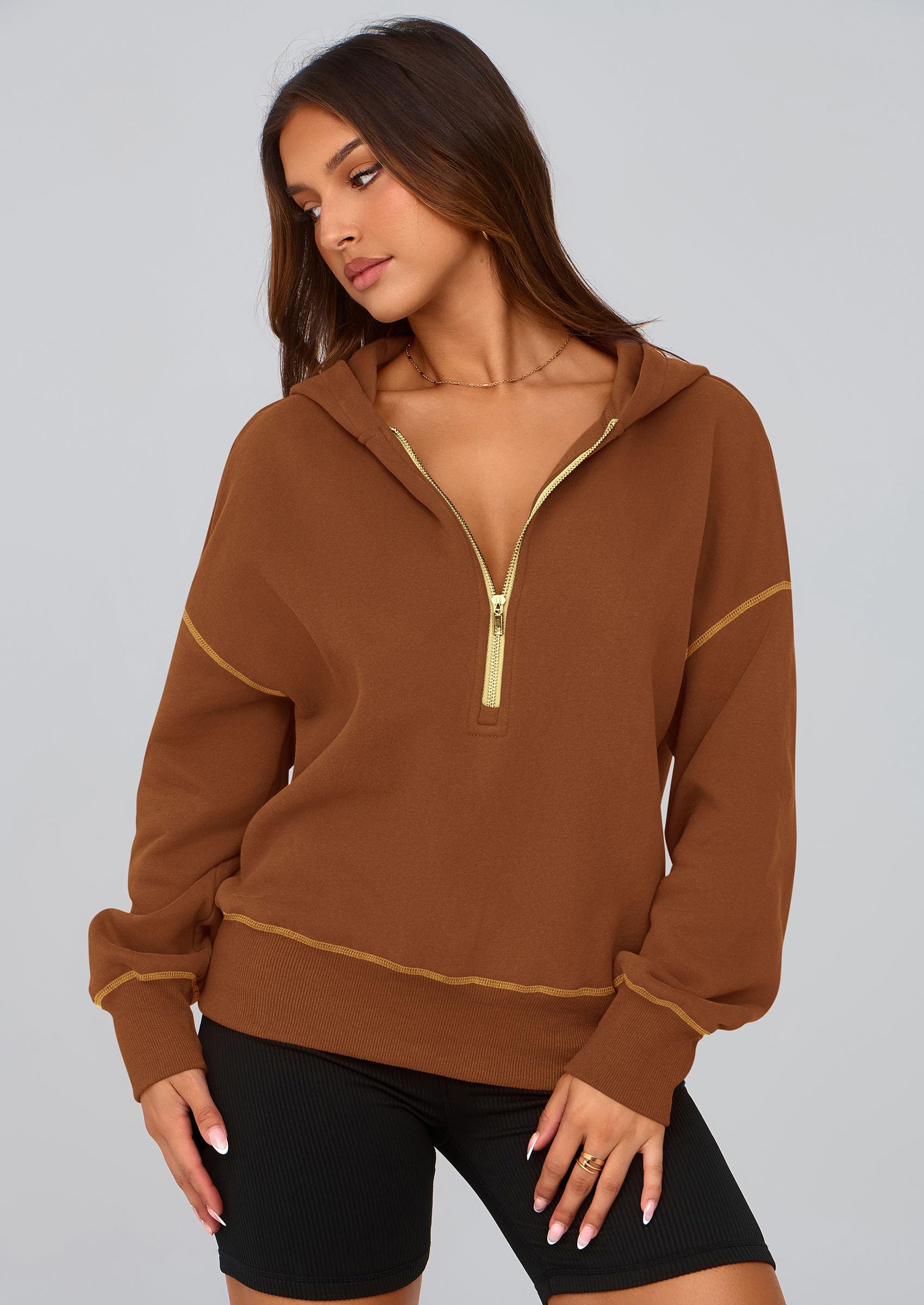PRETTYGARDEN Women's  Fall Hooded Sweatshirts Long Sleeve Half Zip Cropped Hoodies Pullover Winter Fashion Clothes