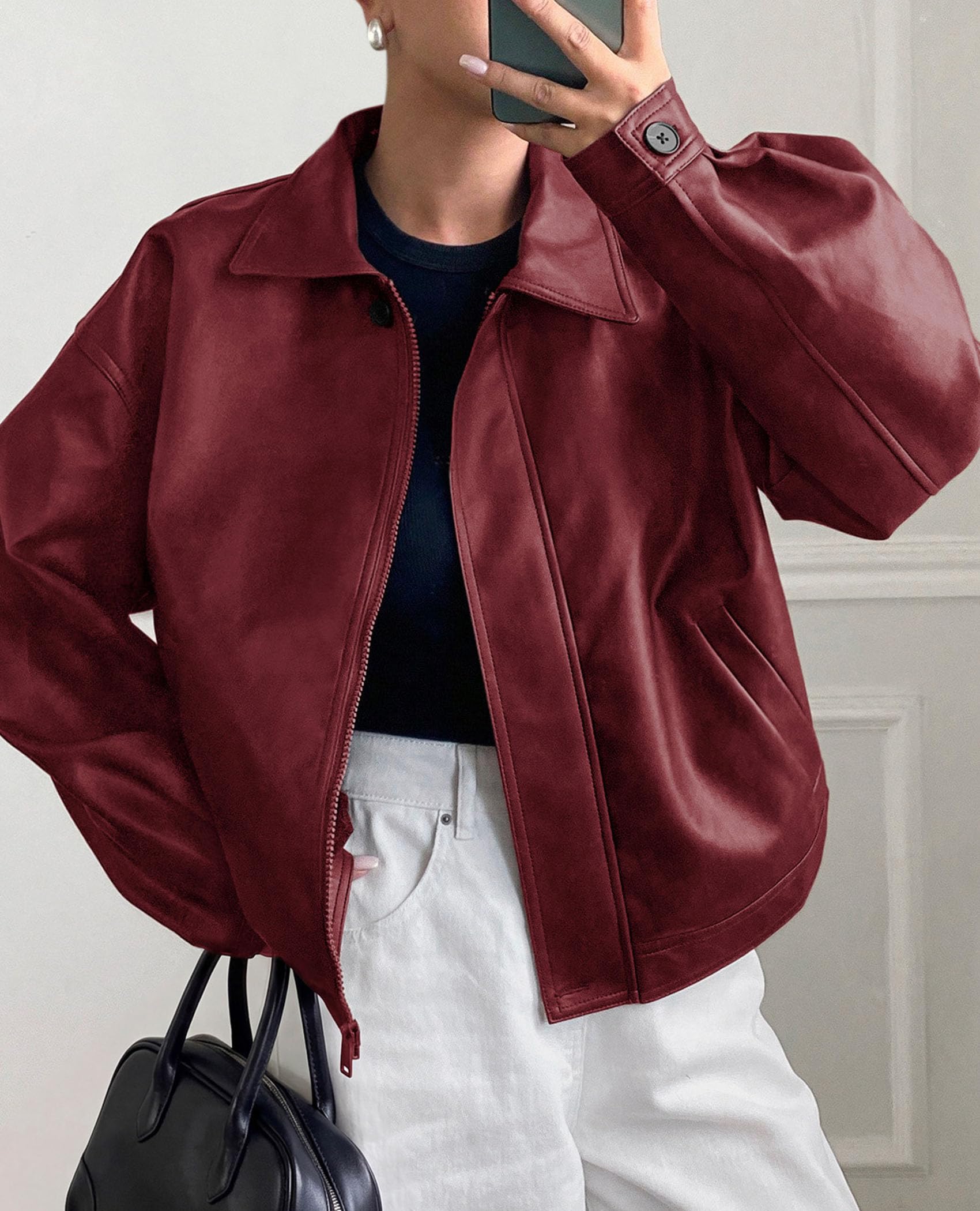PRETTYGARDEN Women's Faux Leather Oversized Motorcycle Jackets