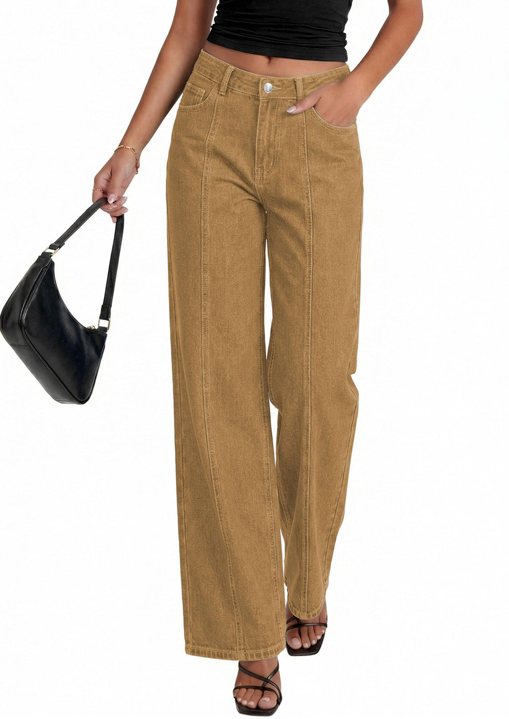 PRETTYGARDEN Women's Wide Leg Jeans High Waisted Stretchy Baggy Seamed Front Denim Palazzo Pants Summer Fashion Clothes