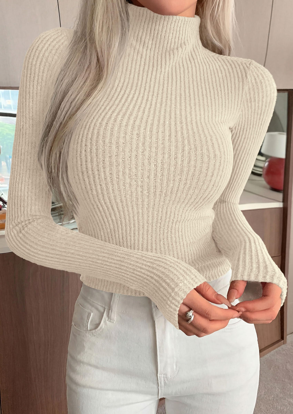 PRETTYGARDEN Long Sleeve Shirts for Women Mock Turtleneck Tops
