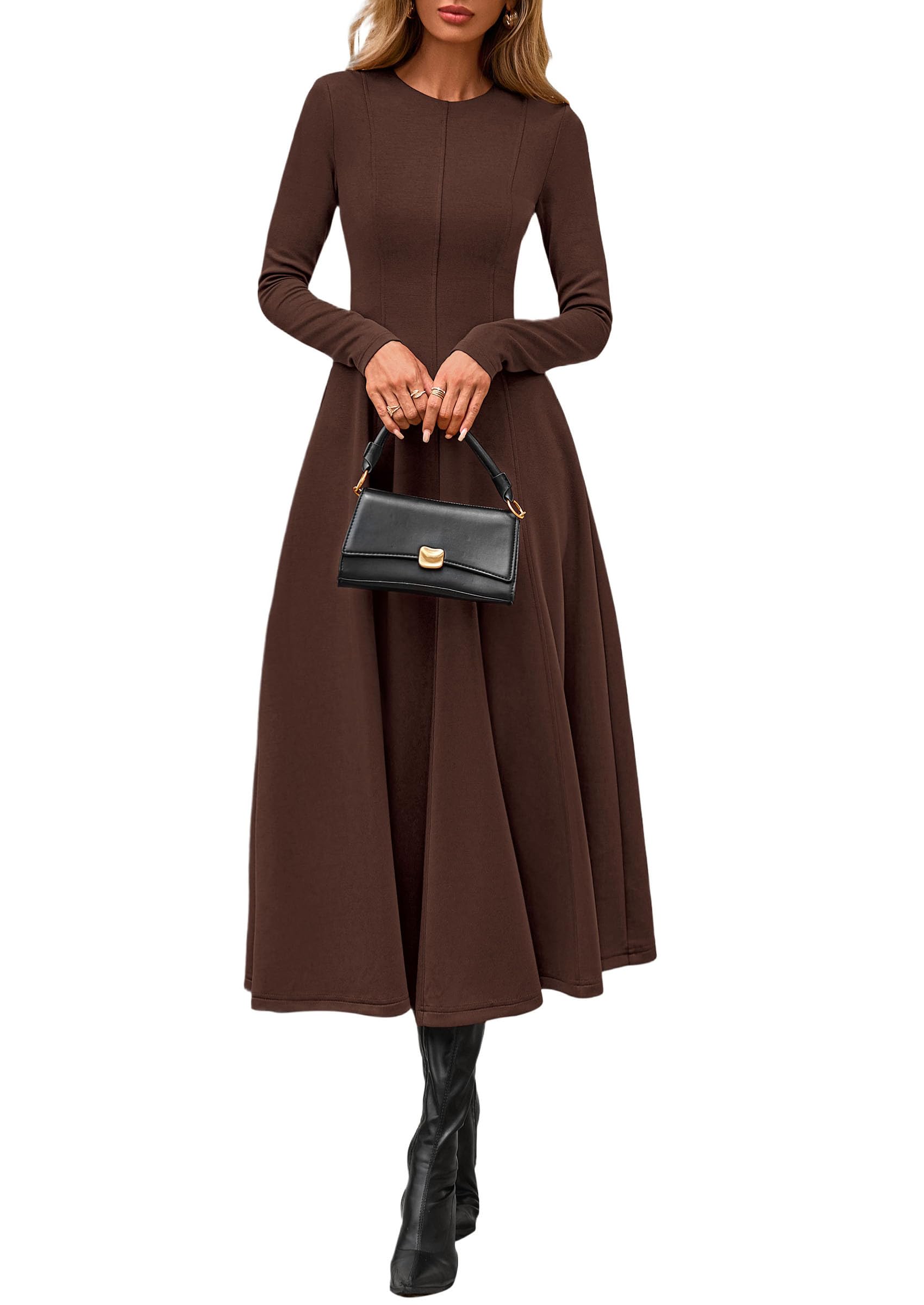 PRETTYGARDEN Cocktail Dresses for Women  Elegant Classy Fall Long Sleeve Midi A Line Flowy Modest Winter Party Dress