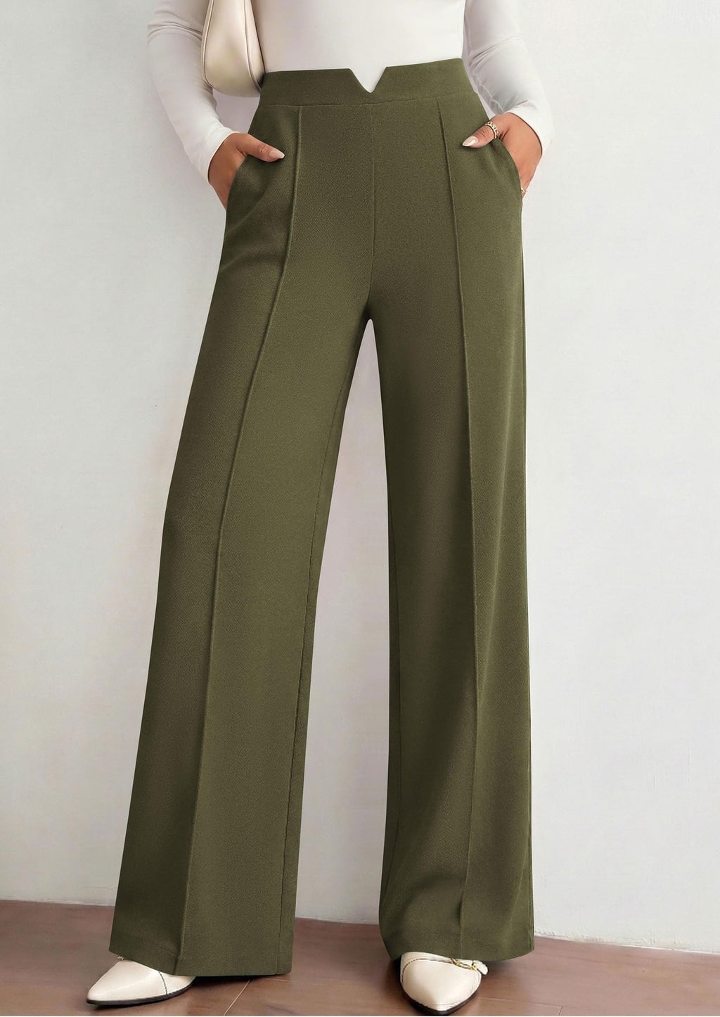 PRETTYGARDEN Women's Dressy Casual Wide Leg Palazzo Pants | V Notch High Waist, Soft Stretchy Knit Flowy Long Lounge Trousers, Casual Daily Office Work Outfits, 2026 Fall Clothes