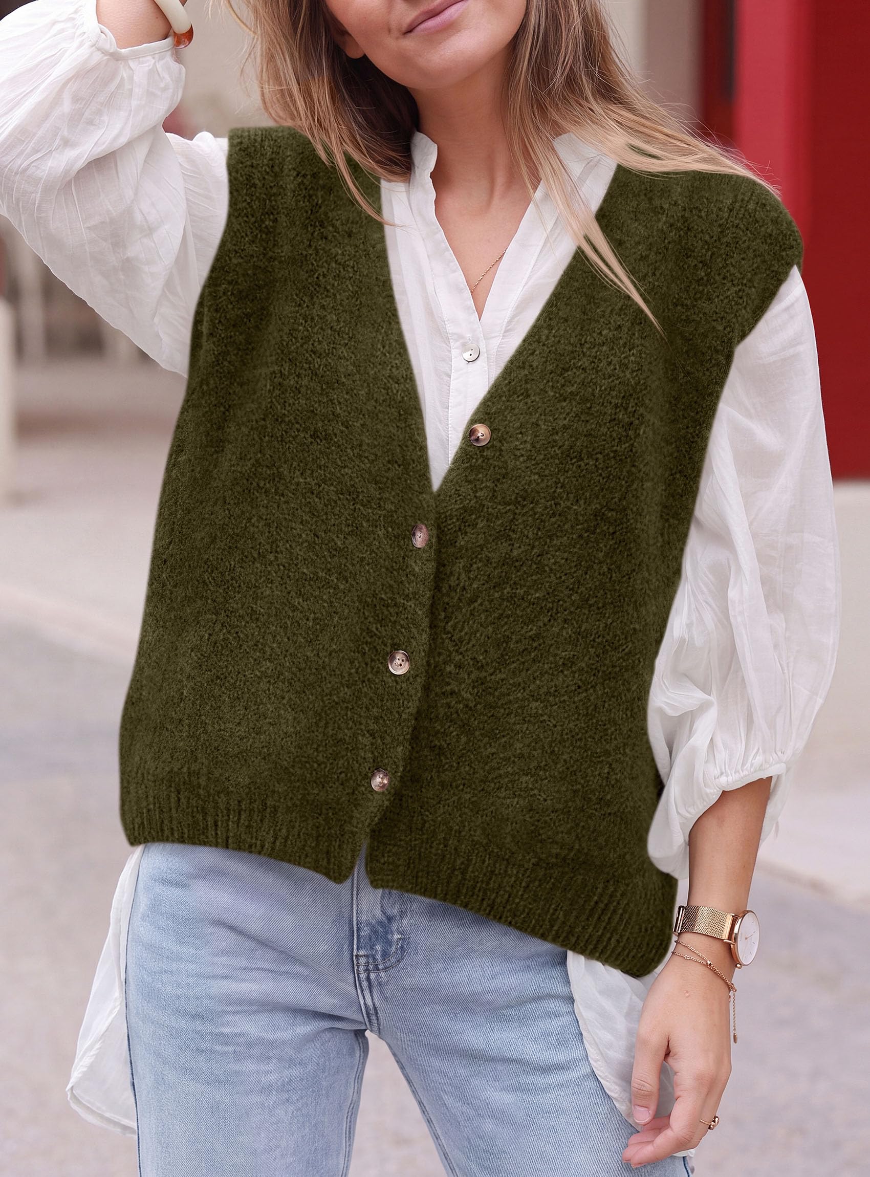 PRETTYGARDEN Womens Fall Sleeveless Button Down Sweater Vest | Soft Knit Fabric, Fashion Deep V Neck, Casual Loose Fit Sweater, Going Out Outfits, 2026 Trendy Winter Clothes