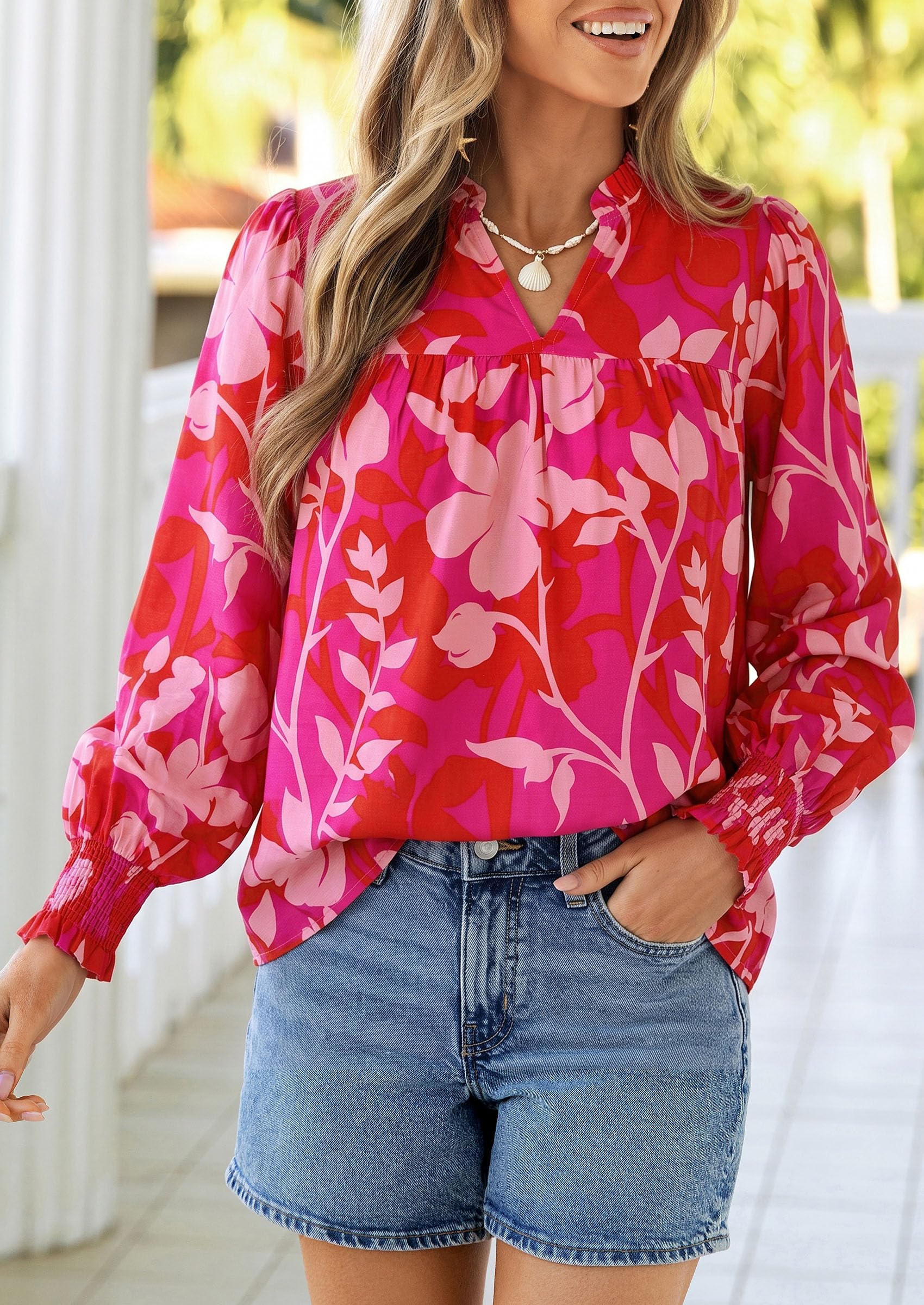 PRETTYGARDEN Women's Boho Floral Blouses Dressy Casual