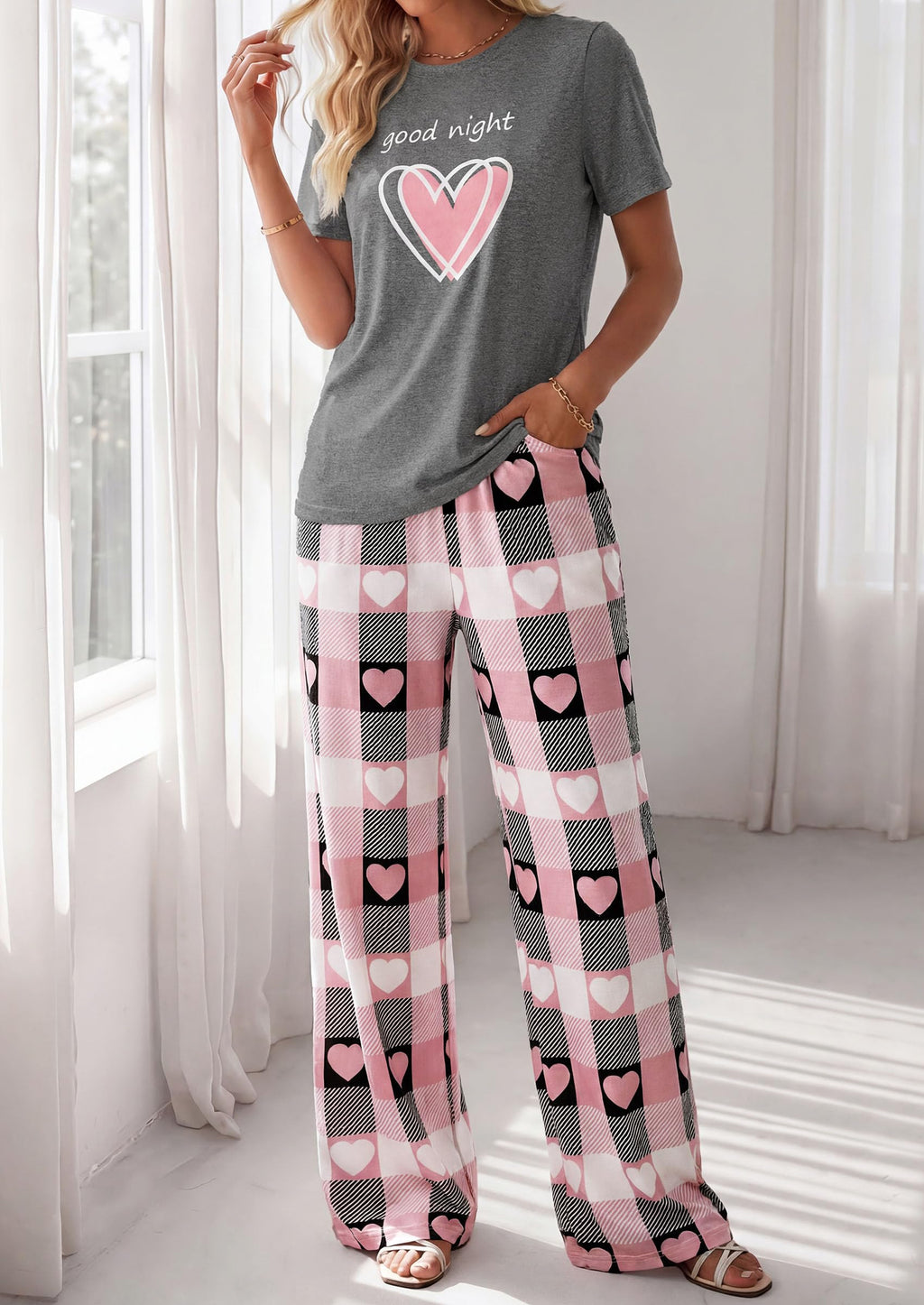 PRETTYGARDEN Womens Pajama Sets 2 Piece Lounge PJ Set Summer Soft Sleepwear Short Sleeve Top Loose Pants Spring Outfits