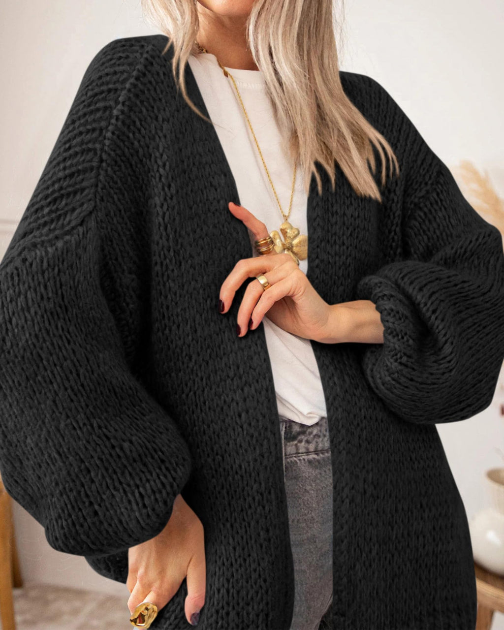 BTFBM Cardigan Sweaters for Women Fall Fashion Clothes | No Button No Pocket Design, Chunky Knit Open Front Cardigans, Ribbed Cuff Long Sleeve Sweater, Loose Winter Coat Clothing