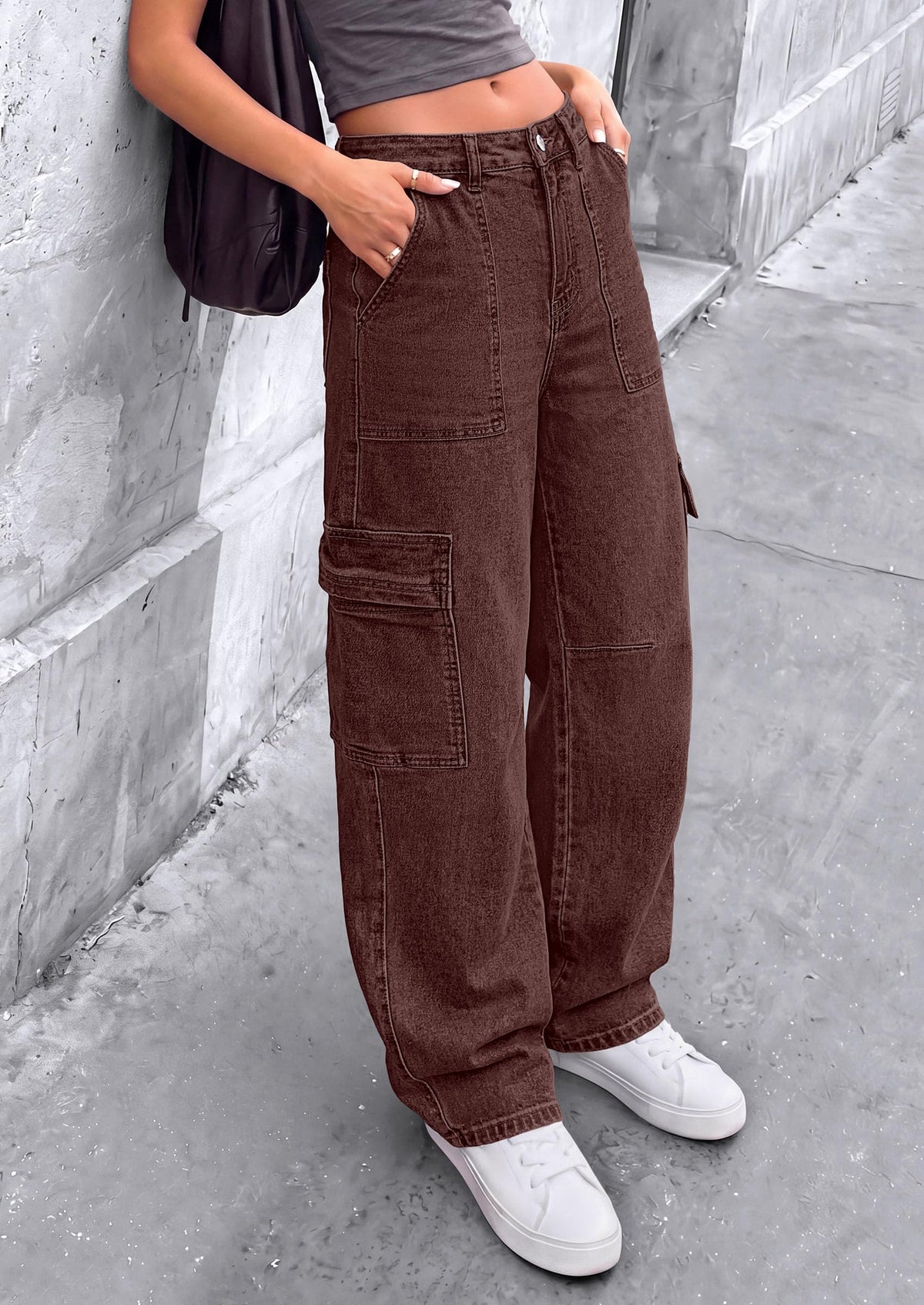 PRETTYGARDEN Barrel Pants Women Wide Leg Baggy Denim Jeans Relaxed Fit,Utility Pockets,Loose Streetwear,Boyfriend Style,Y2K Outfits,Fashion Cargo Pants,Fall Clothes