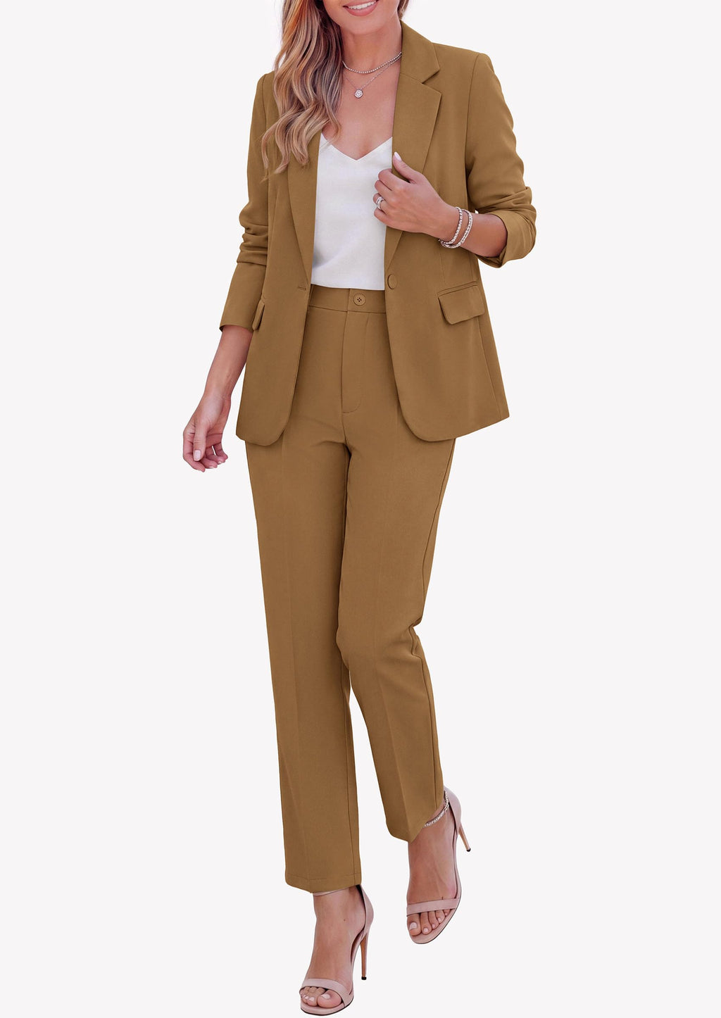 PRETTYGARDEN Two Piece Sets for Women Dressy Pant Suits Lapel Blazer,Straight Leg Dress Pants,Professional Interview Suit Set,Business Casual Outfits,Office Work Clothes,Fall Winter