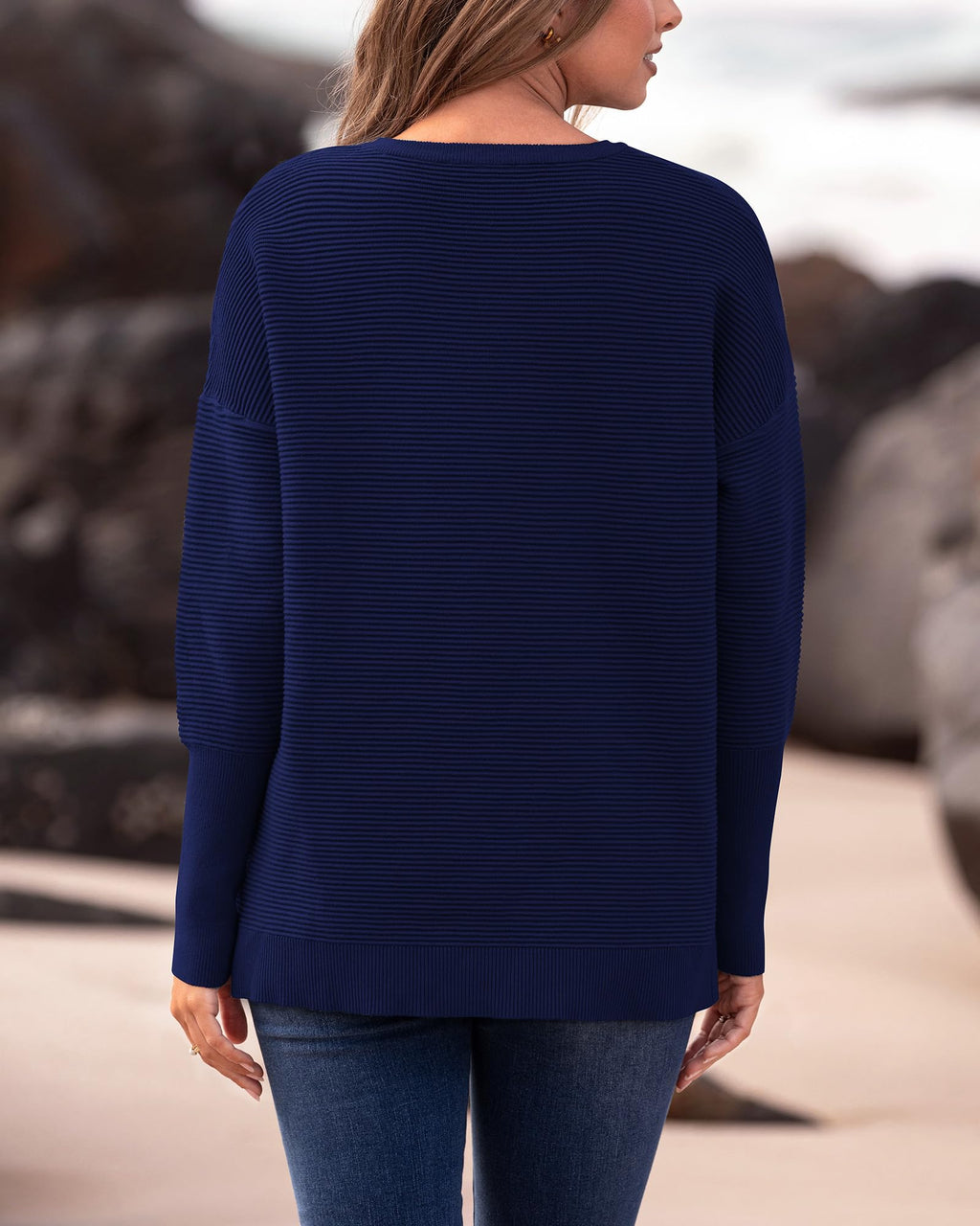 FreshPrettyFall Sweaters for Women Casual Long Sleeve Sweater Striped Loose Fit Pullover Tops