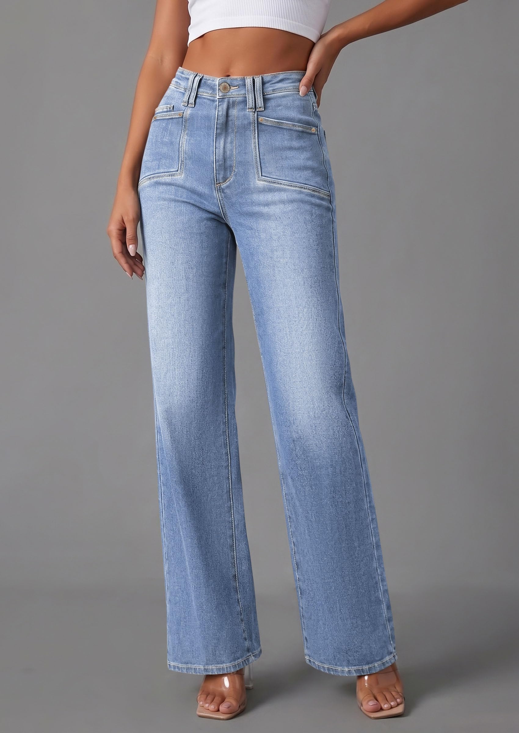 PRETTYGARDEN High Waisted Wide Leg Jeans for Women 2026 Trendy | Classic Straight Baggy Fit, Stretchy Denim Pants with Pockets, Casual Daily Work Going Out, All Season Wear