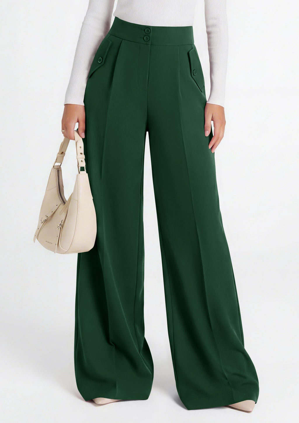 PRETTYGARDEN Women's Wide Leg Work Dress Pants Trousers | Palazzo Pant with Pockets, Lightweight Flowy, High Elastic Waistband, Office Wear, Business Casual Outfits, Fashion Clothing