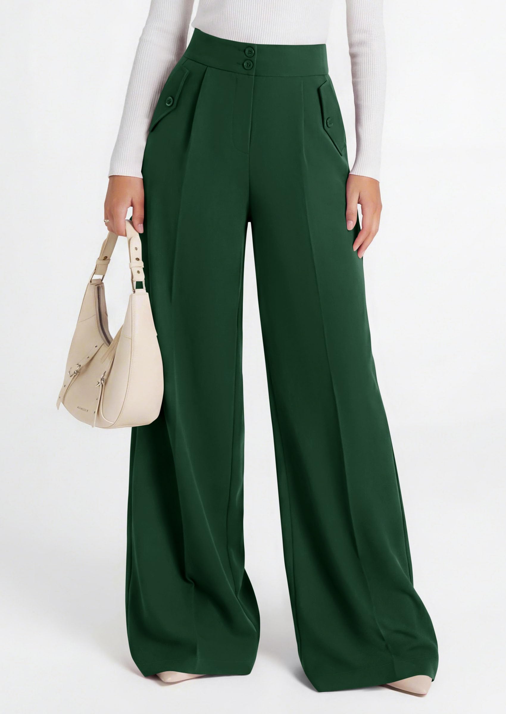 PRETTYGARDEN Women's Wide Leg Work Dress Pants Trousers | Palazzo Pant with Pockets, Lightweight Flowy, High Elastic Waistband, Office Wear, Business Casual Outfits, Fashion Clothing