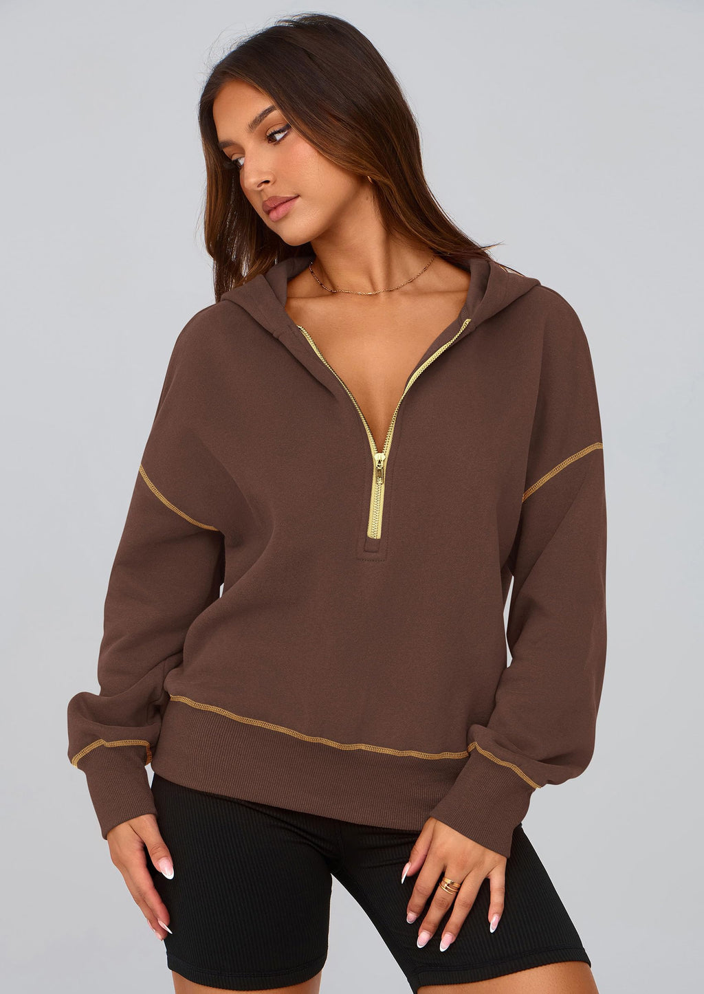 PRETTYGARDEN Women's  Fall Hooded Sweatshirts Long Sleeve Half Zip Cropped Hoodies Pullover Winter Fashion Clothes